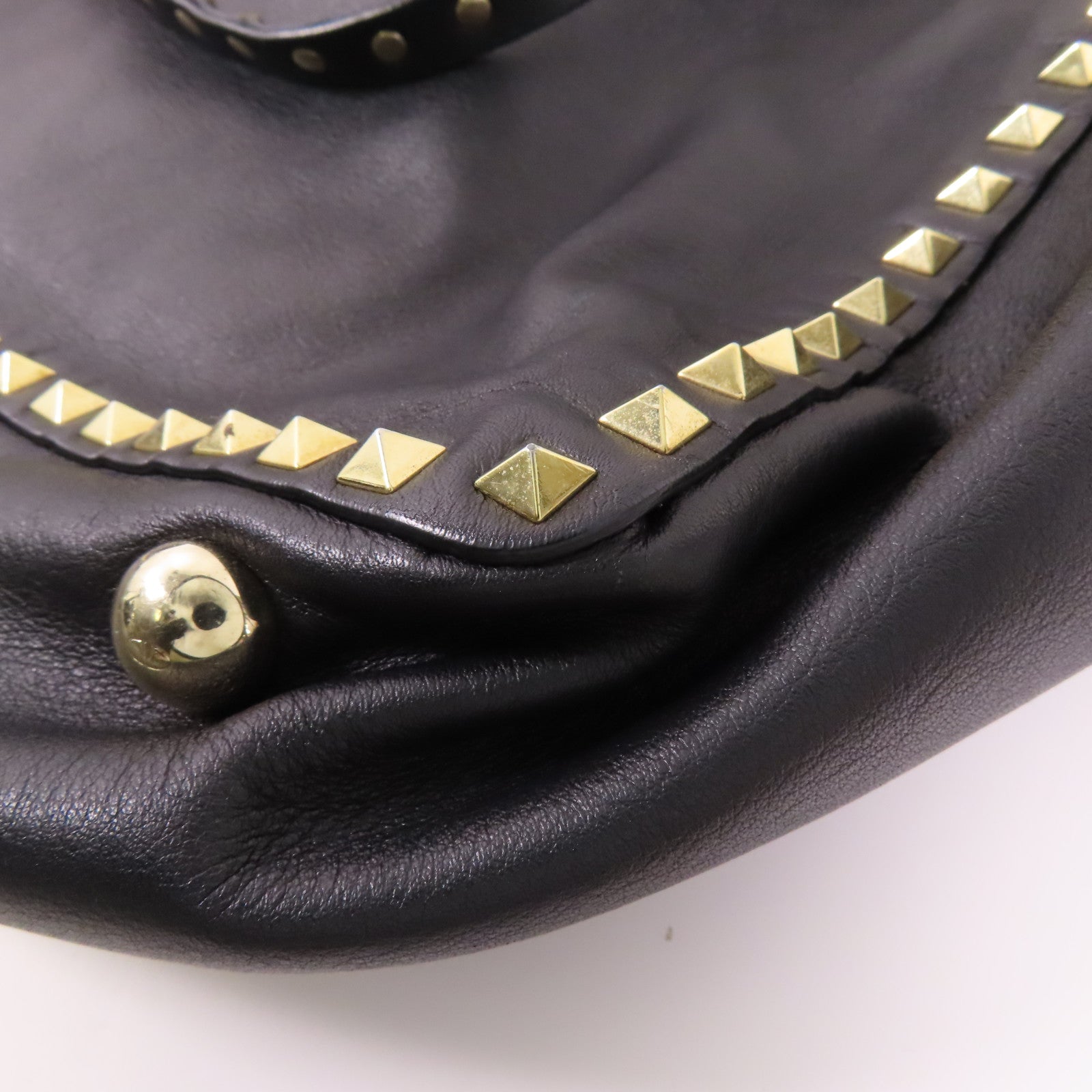 VALENTINO GHW 2 Way Shoulder Bag Calfskin Leather Black