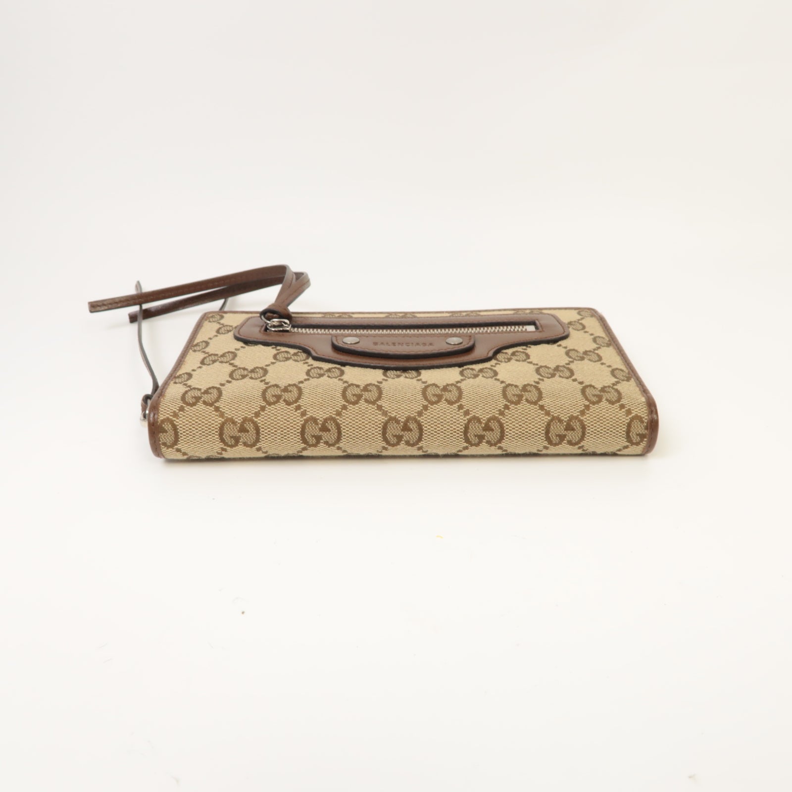 GUCCI 【激減優惠】帆布/皮革Gucci x Balenciaga Zip Long Wallet銀扣長錢包啡色