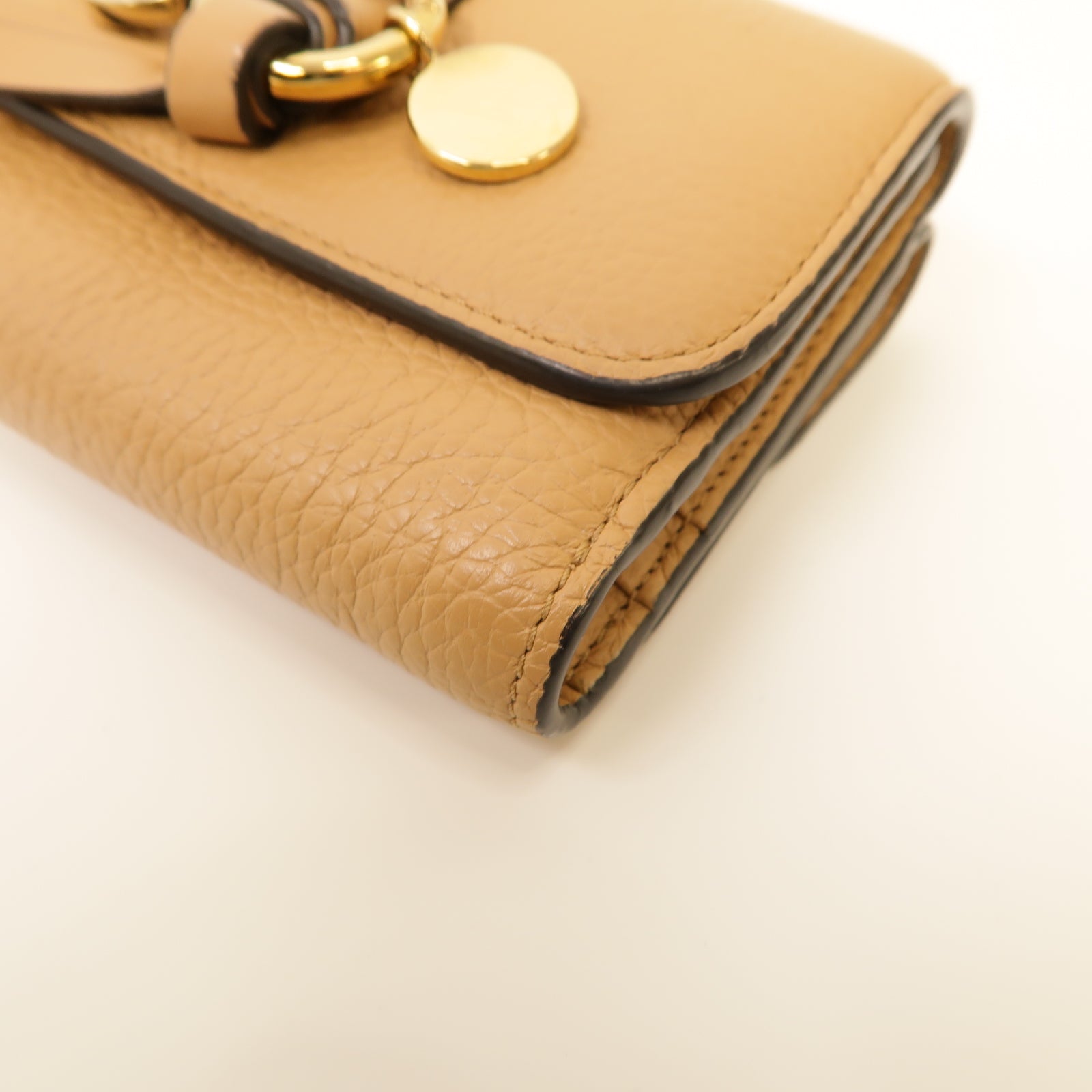 Chloe 牛皮皮革Alphabet Small Tri-Fold Wallet金扣錢包杏色