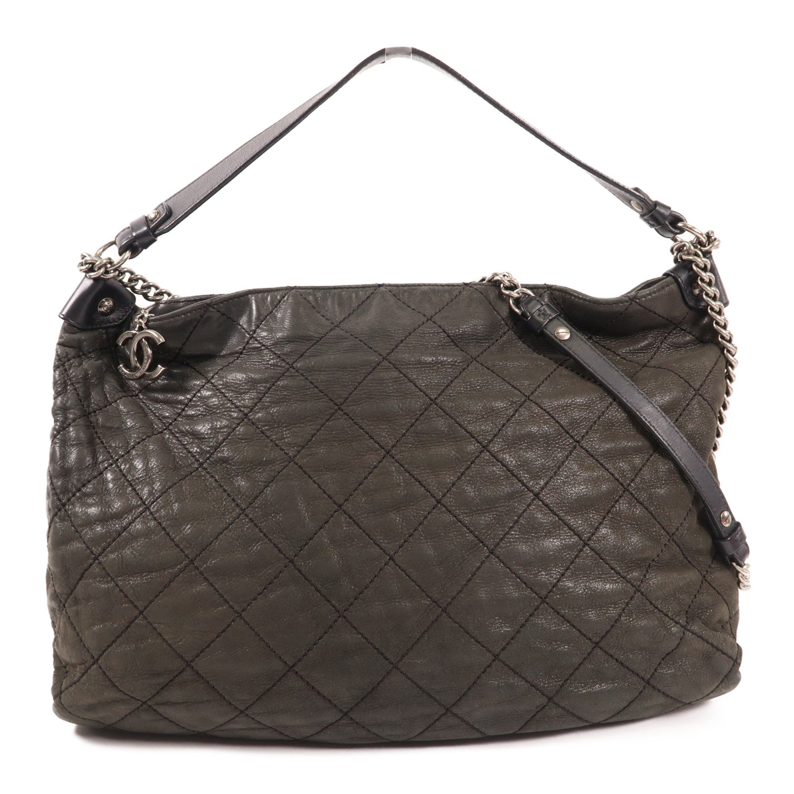CHANEL 牛皮皮革Shoulder Bag銀扣鏈帶肩背袋