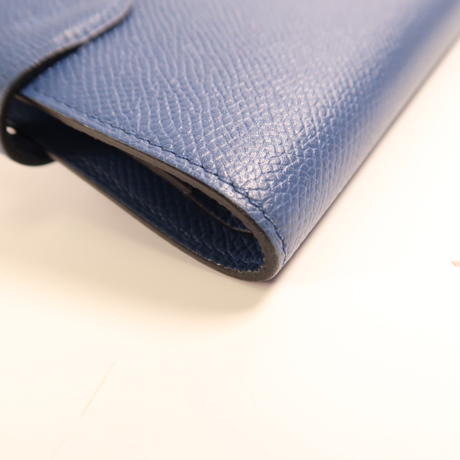 HERMES 【激減優惠】Epsom皮革Kelly Short Wallet金扣錢包Bleu Paon孔雀藍色