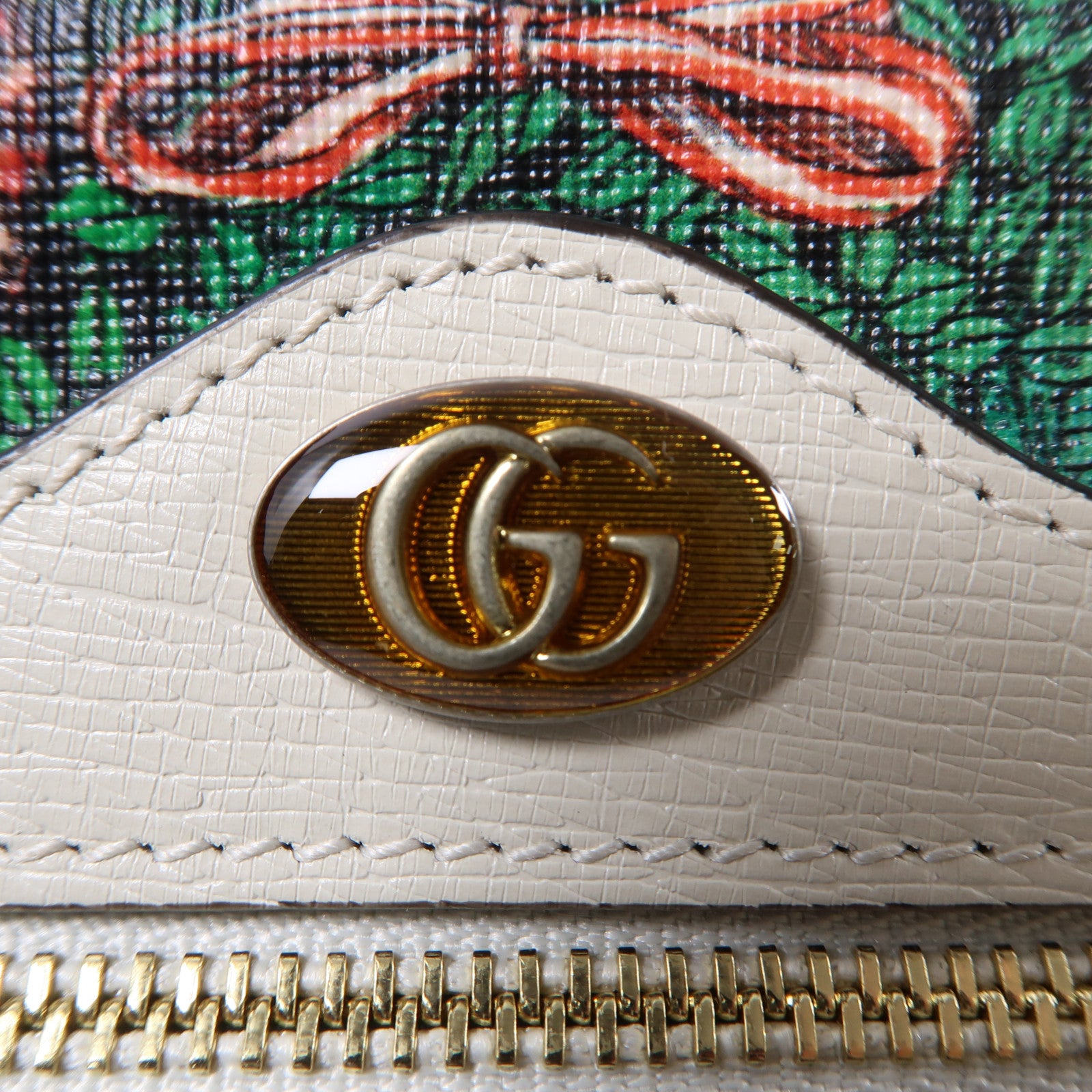 GUCCI 塗層帆布One Shoulder金扣肩背袋綠色/米色