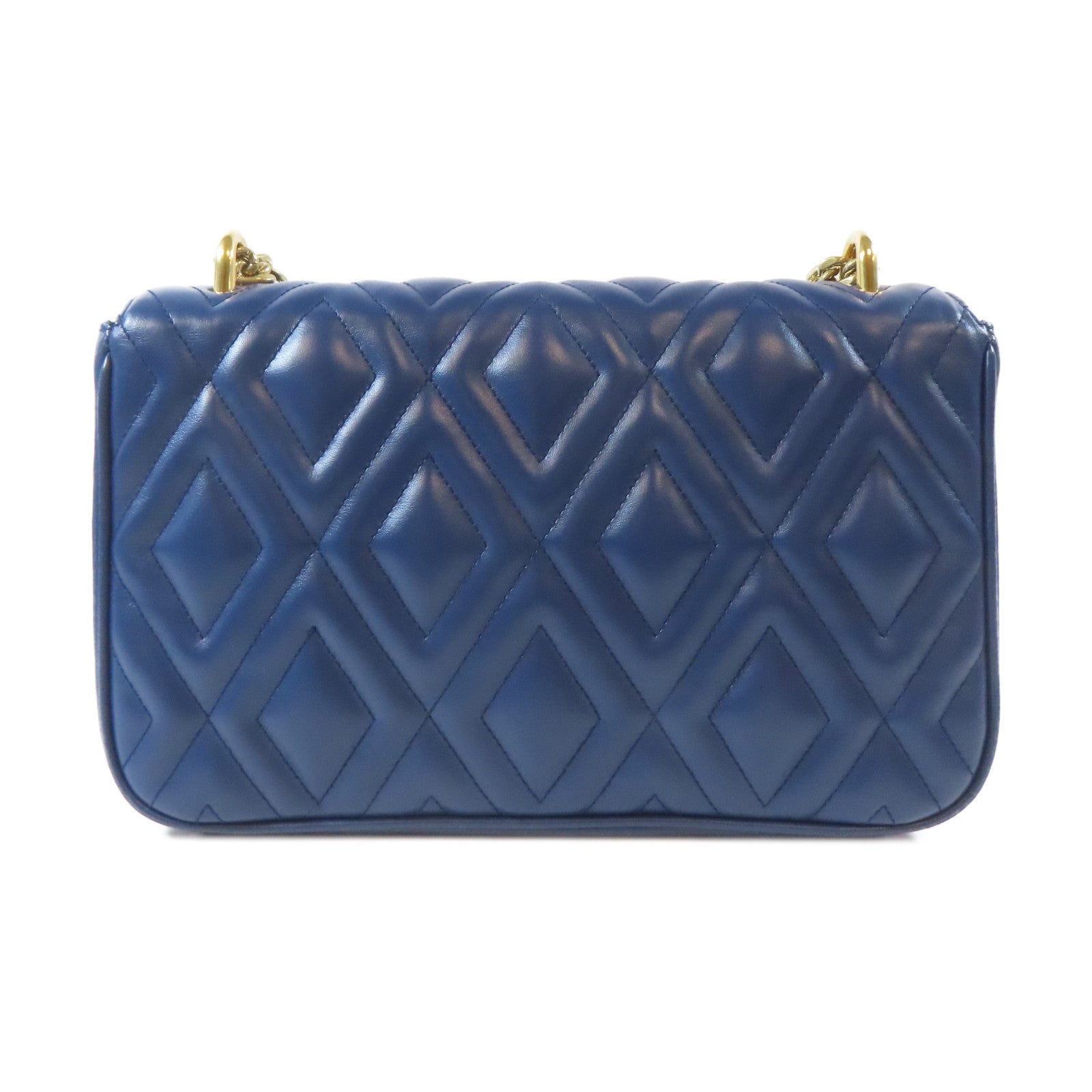 Miu Miu 菱格牛皮皮革Shoulder Bag金扣鏈帶肩背袋藍色