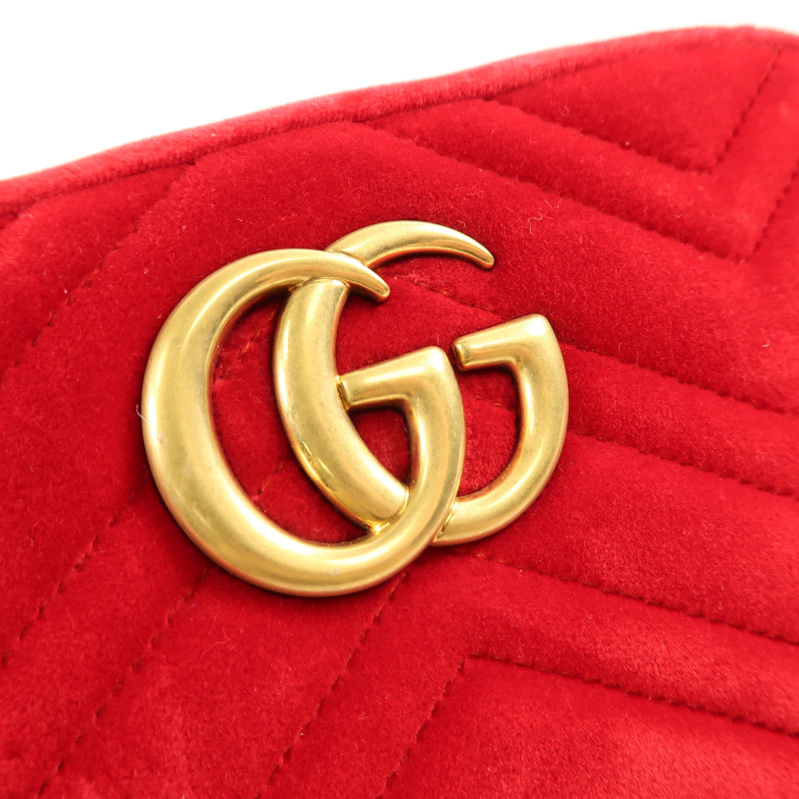 GUCCI 【激減優惠】天鵝絨GG Marmont Small金扣鏈帶肩背袋