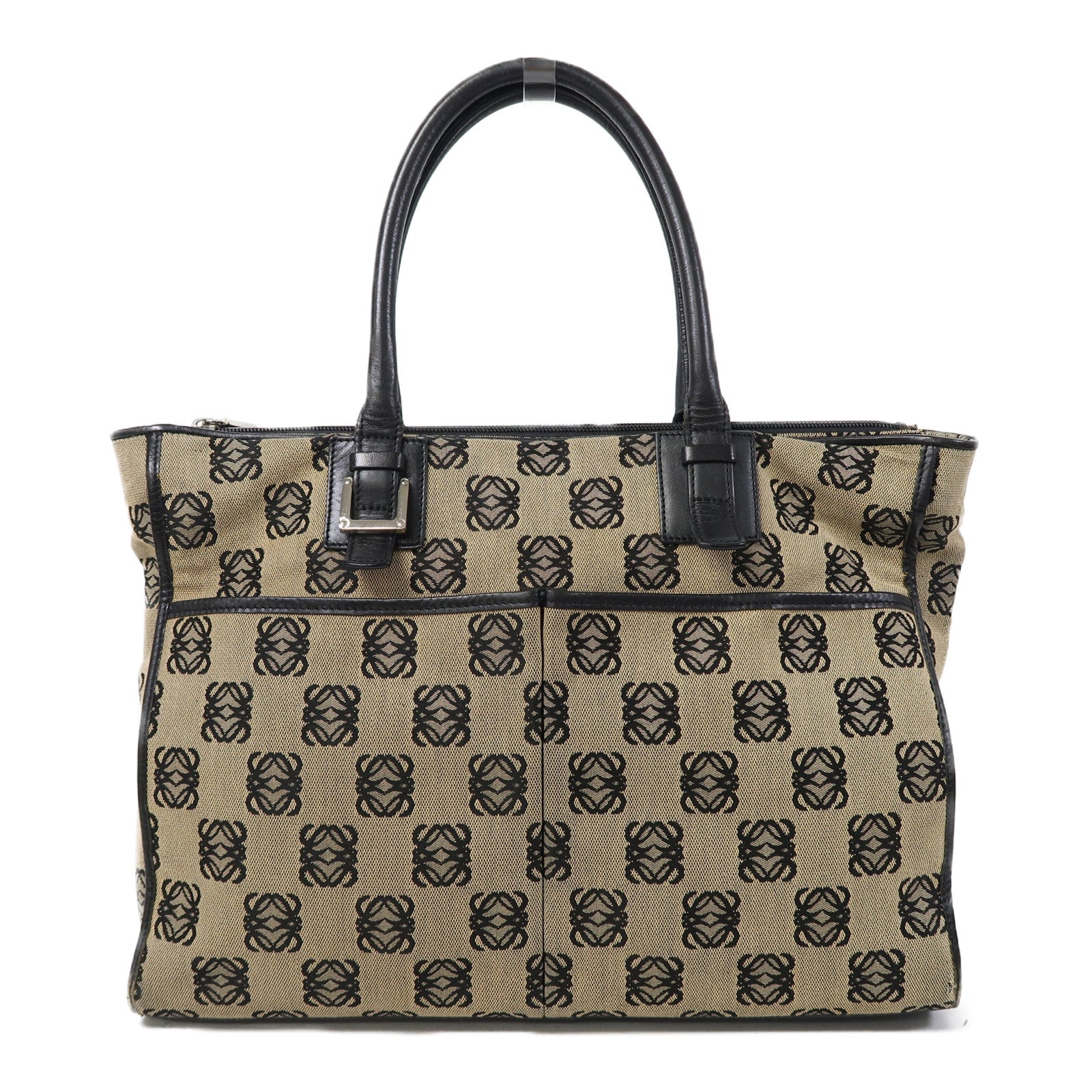 LOEWE 帆布Hand Bag銀扣手挽袋啡色