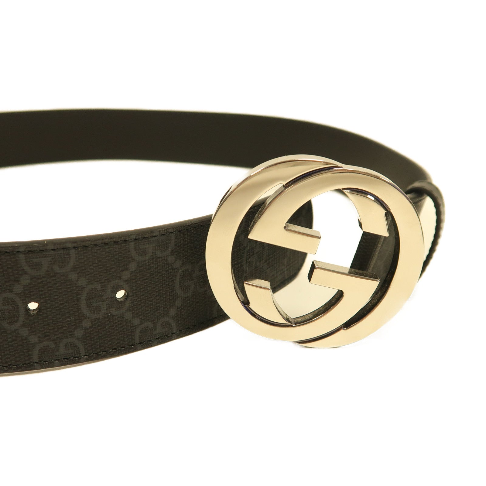 GUCCI PVC GG Supreme Belt銀扣皮帶黑色