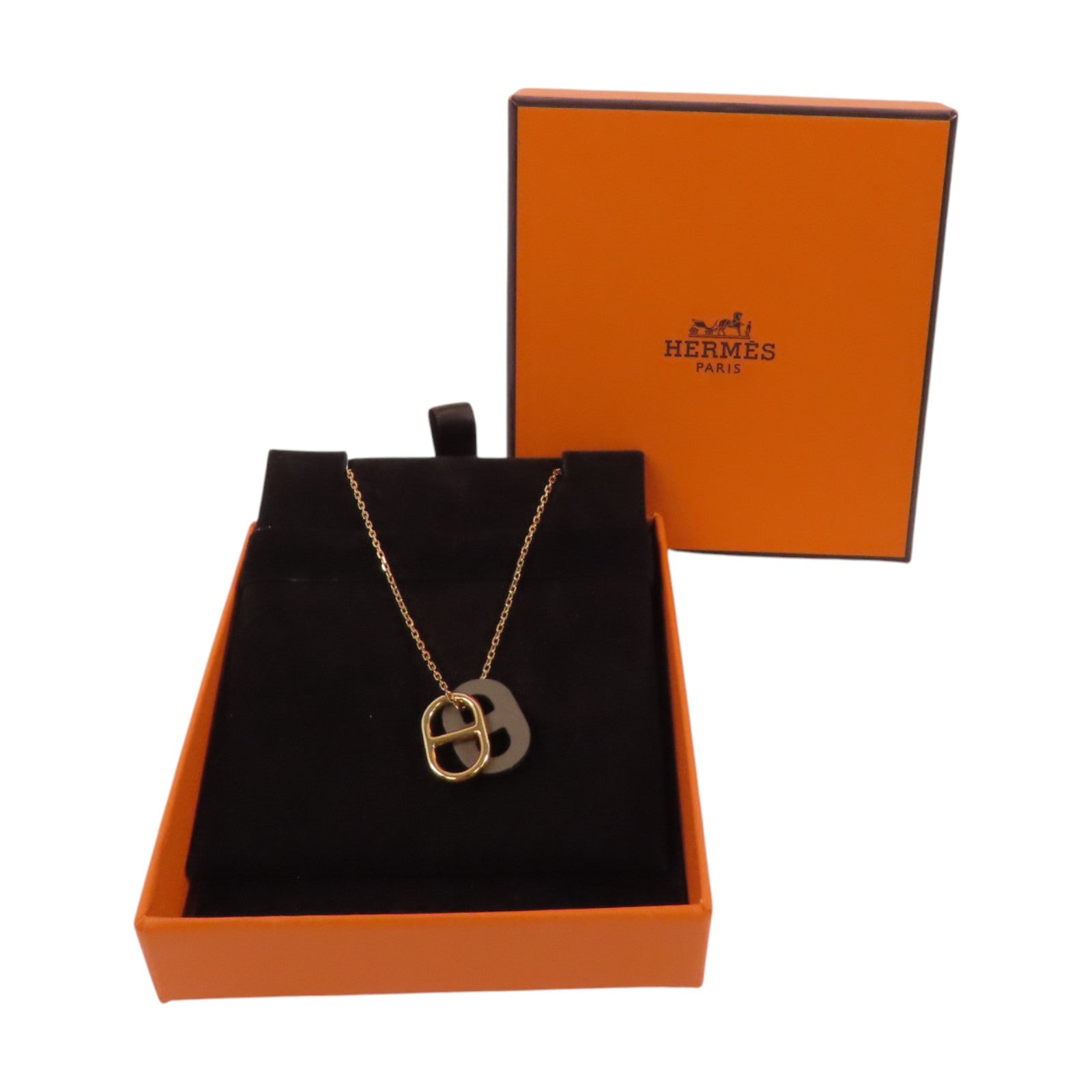 HERMES 金屬/Swift皮革O'Maillon Pendant Necklace金扣項鍊