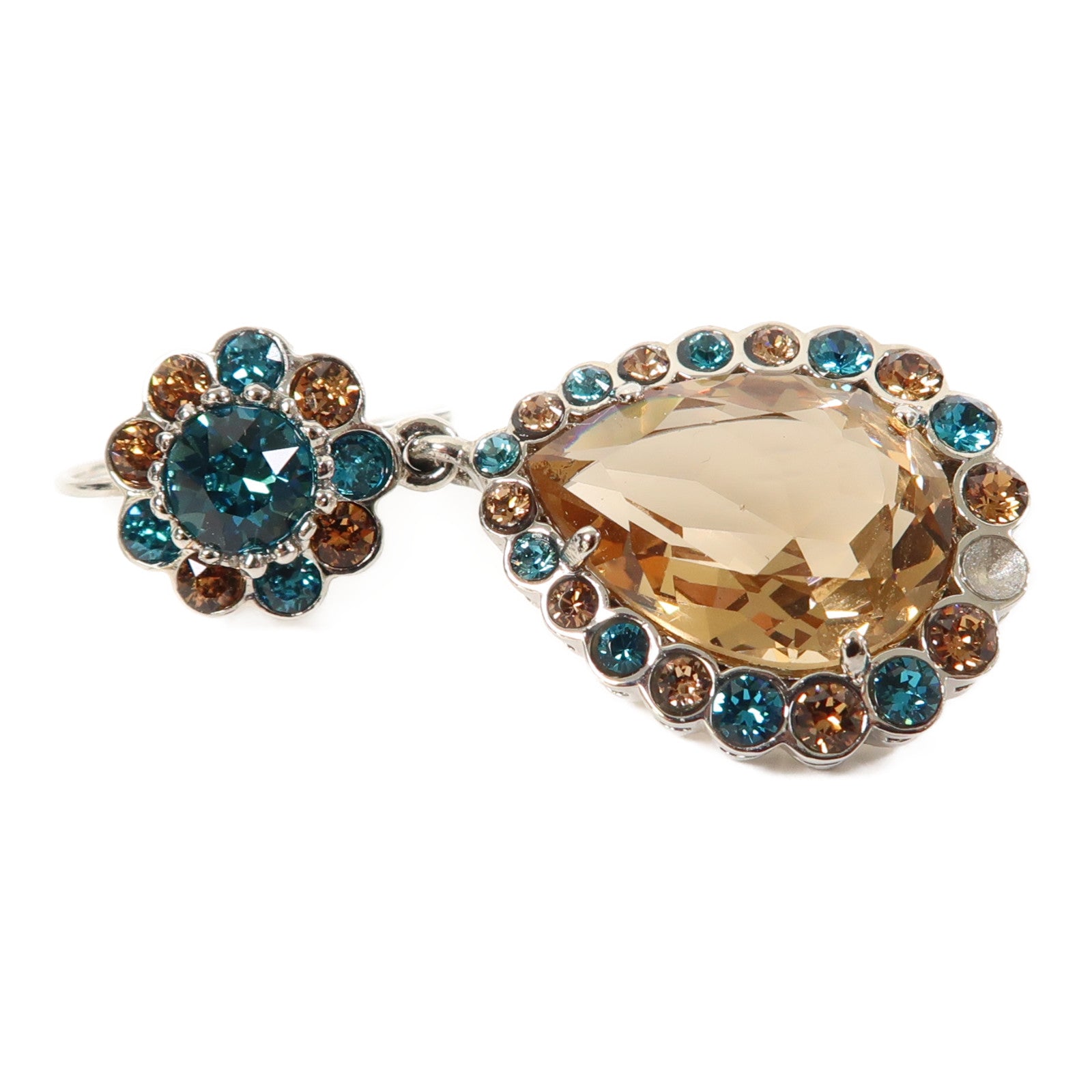 Miu Miu 【激減優惠】金屬Crystal Earrings銀扣耳環藍色/淺橙色
