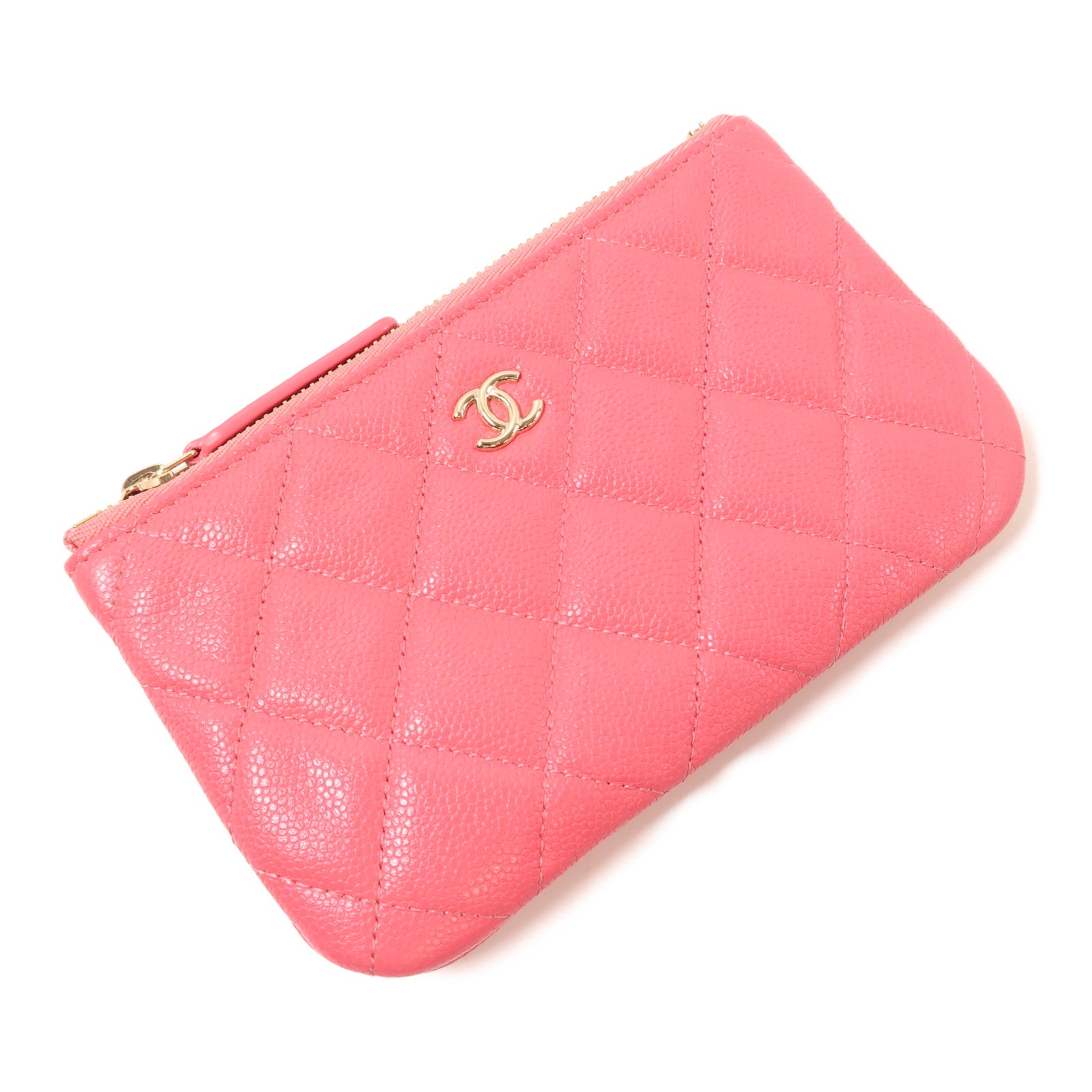 CHANEL 牛皮皮革Mini Pouch金扣手拿包粉紅色