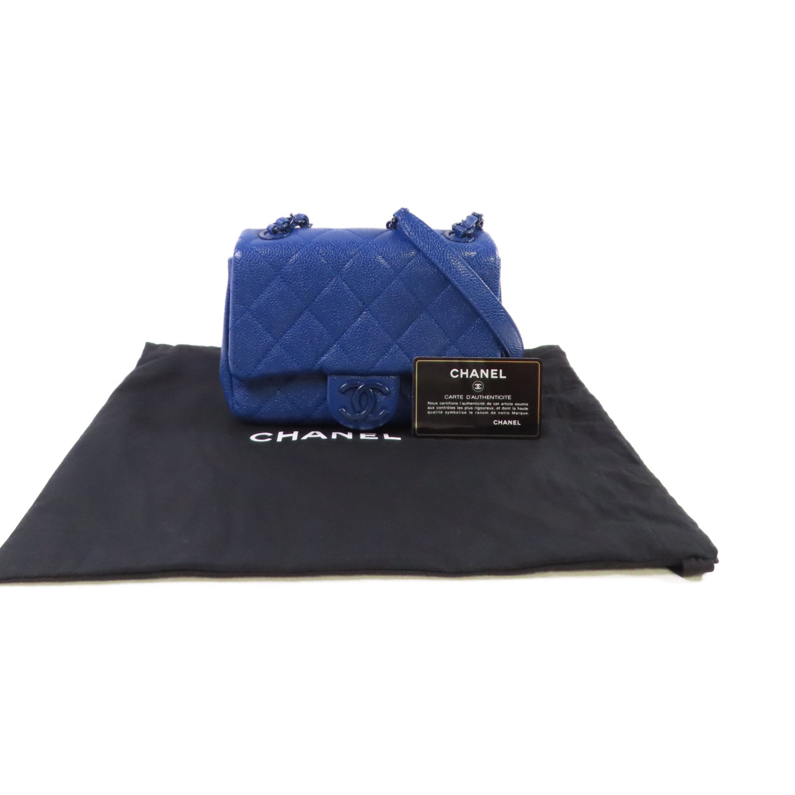 CHANEL 菱格Caviar皮革Chain Shoulder Bag鏈帶肩背袋藍色