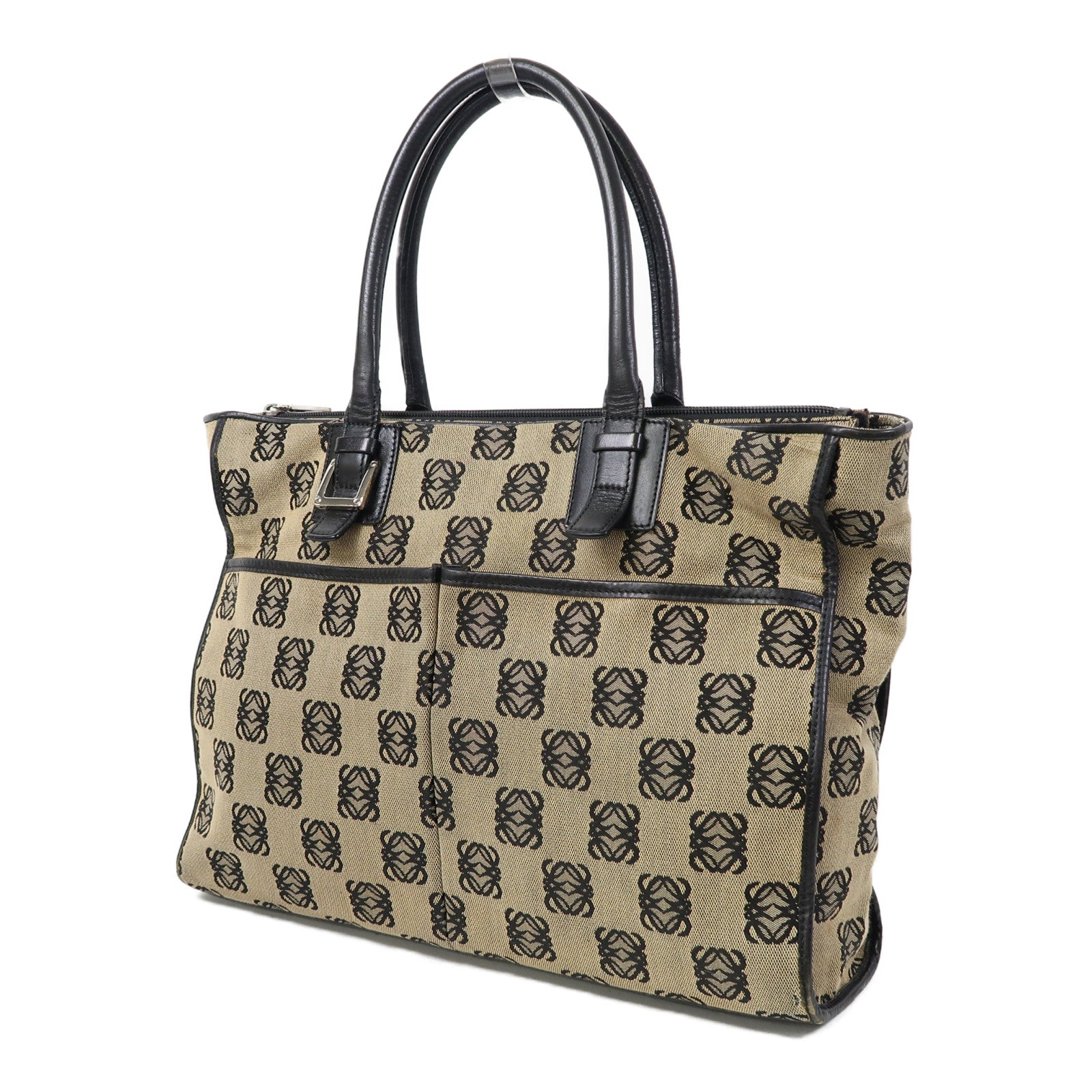LOEWE 帆布Hand Bag銀扣手挽袋啡色