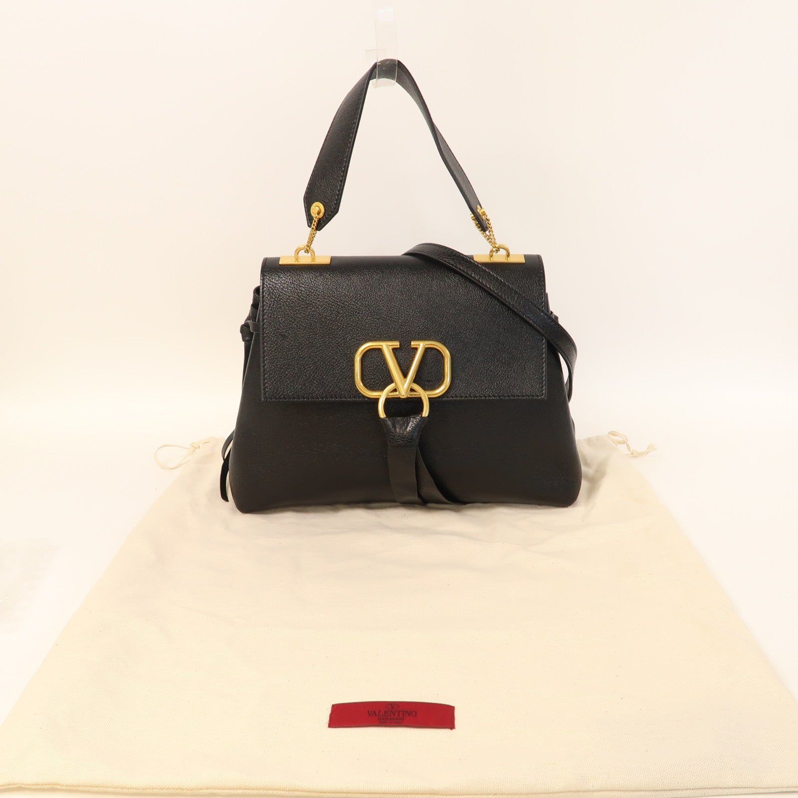 Valentino 牛皮皮革2way Shoulder Bag金扣手挽肩背兩用袋黑色