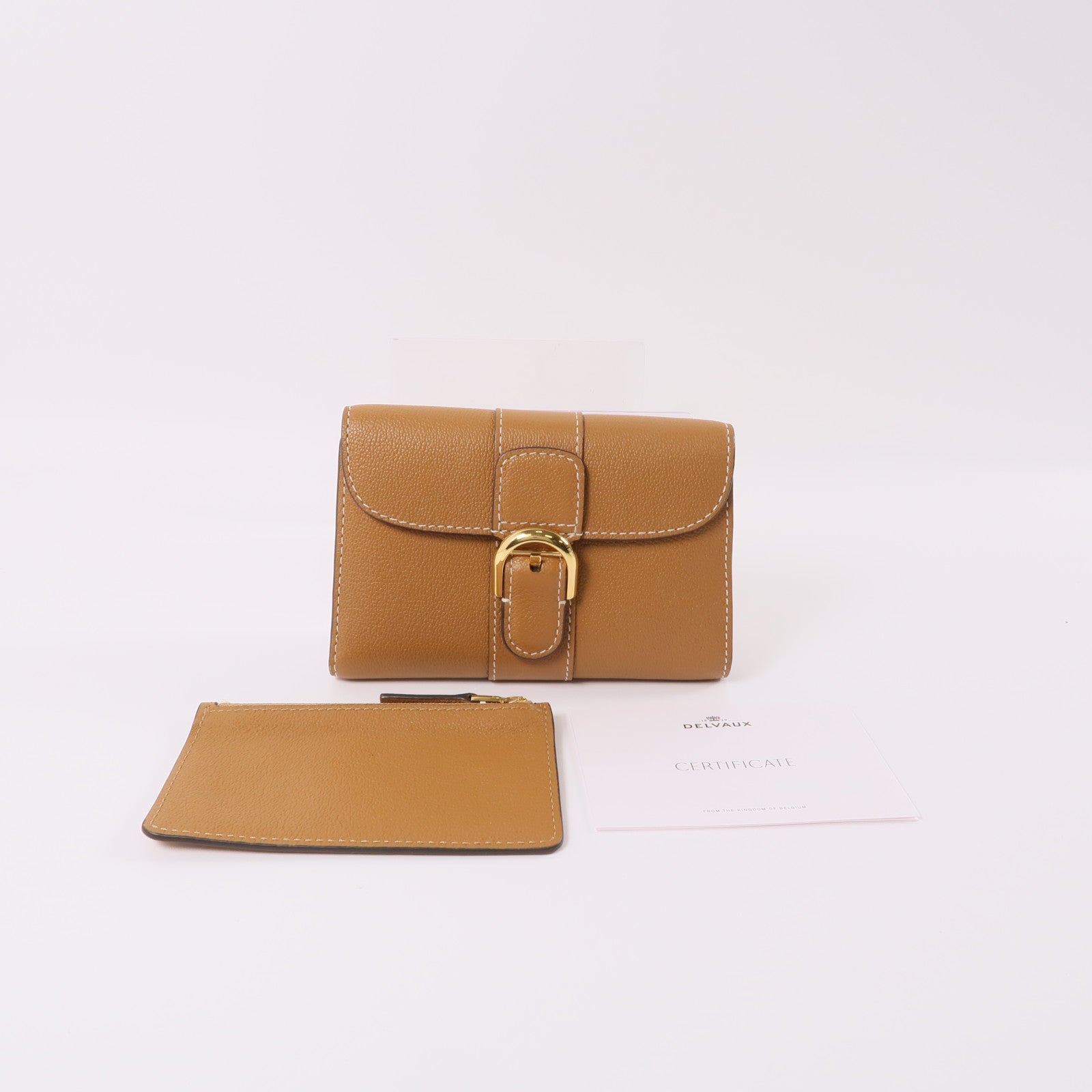 Delvaux 牛皮皮革Wallet金扣錢包棕色
