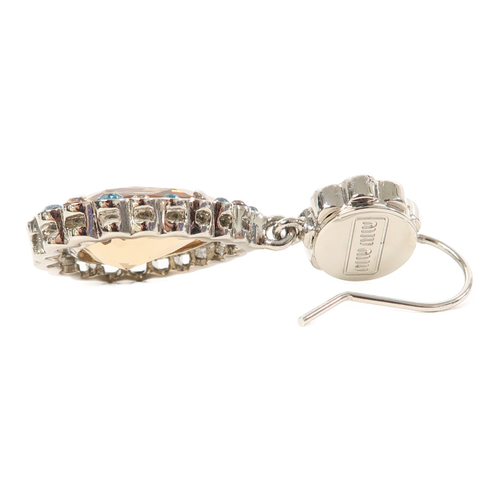 Miu Miu 【激減優惠】金屬Crystal Earrings銀扣耳環藍色/淺橙色