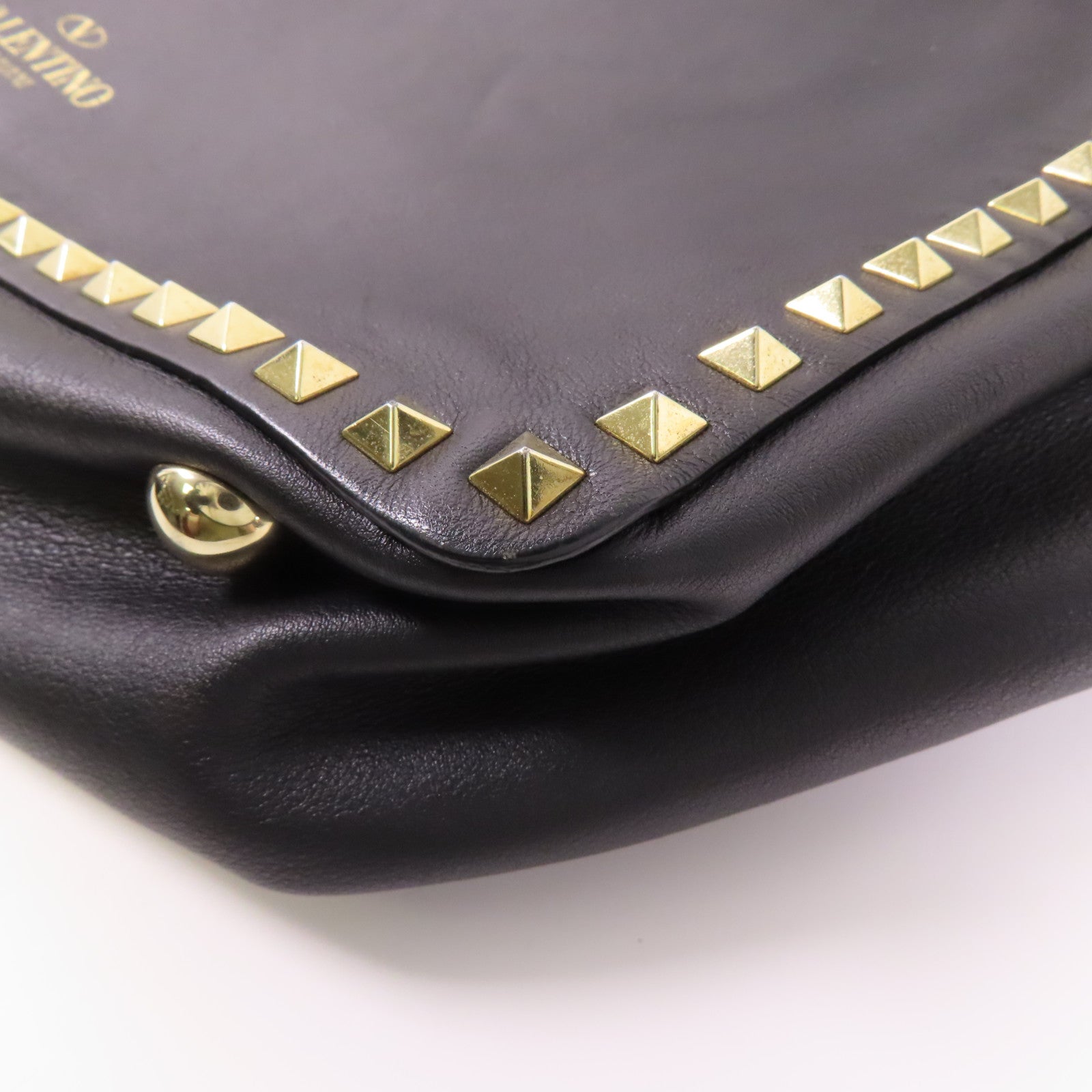 VALENTINO GHW 2 Way Shoulder Bag Calfskin Leather Black