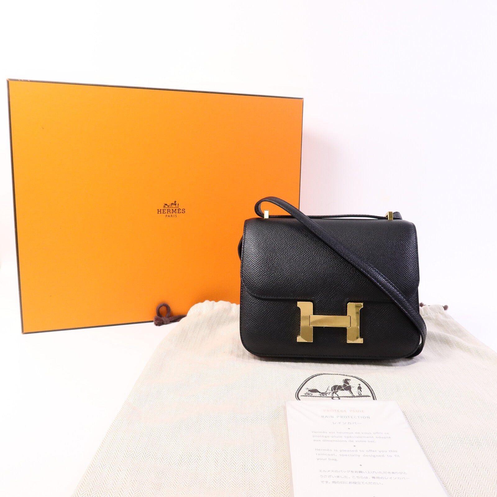 HERMES Epsom皮革Mini Constance肩背袋Noir