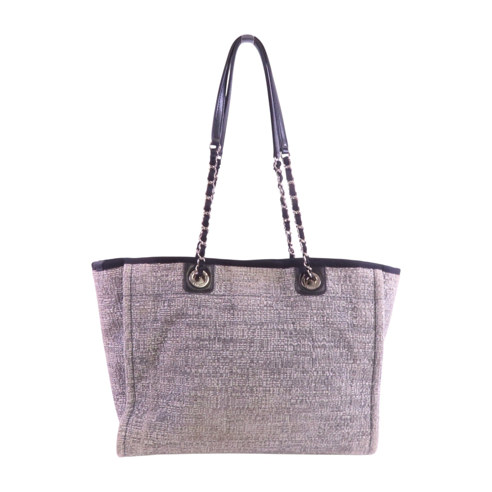 CHANEL 帆布Deauville Tote銀扣肩背袋
