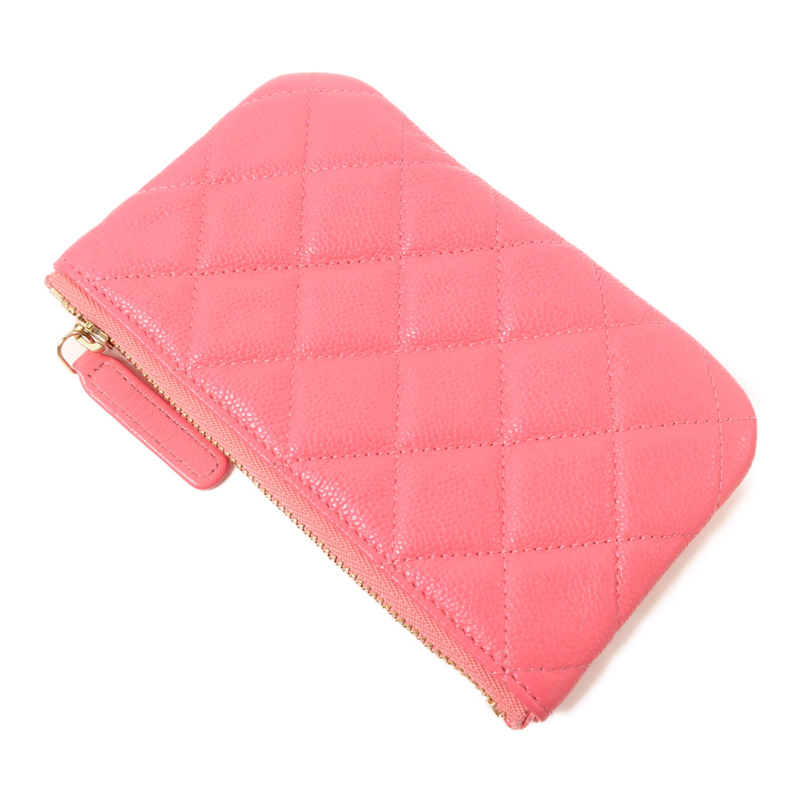 CHANEL 牛皮皮革Mini Pouch金扣手拿包粉紅色
