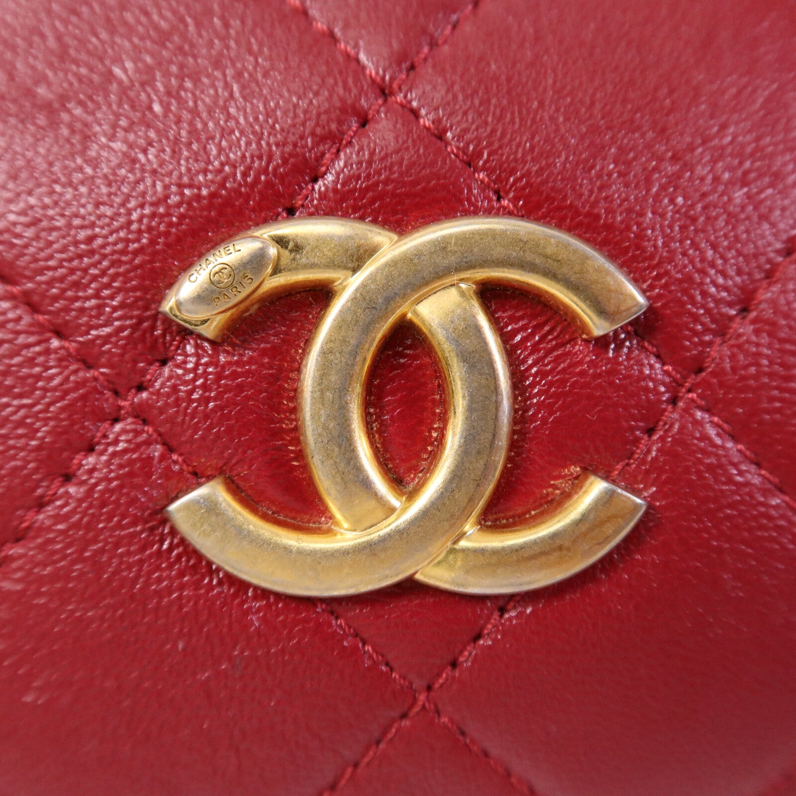 CHANEL 牛皮皮革Bowling Bag金扣鏈帶手挽肩背兩用袋