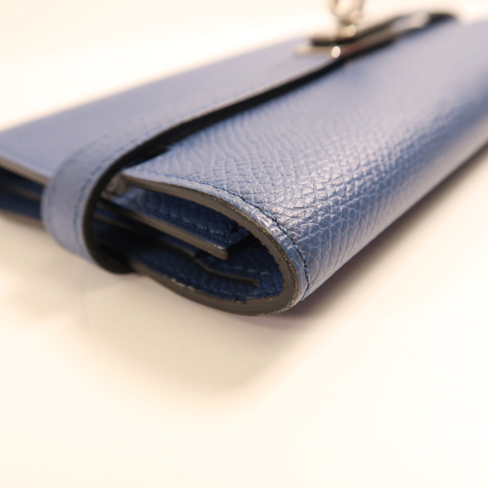 HERMES 【激減優惠】Epsom皮革Kelly Short Wallet金扣錢包Bleu Paon孔雀藍色