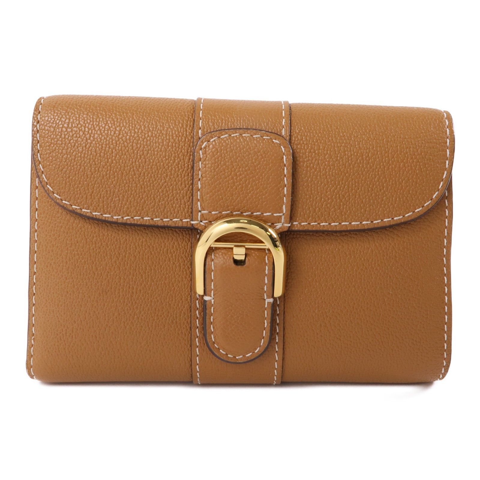Delvaux 牛皮皮革Wallet金扣錢包棕色