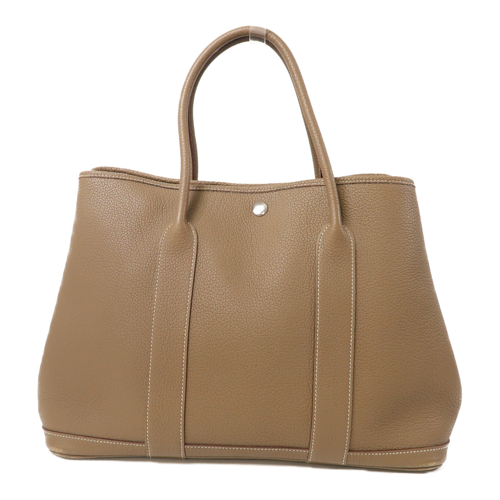 HERMES 【激減優惠】Clemence皮革GardenParty PM銀扣手挽袋大象灰色