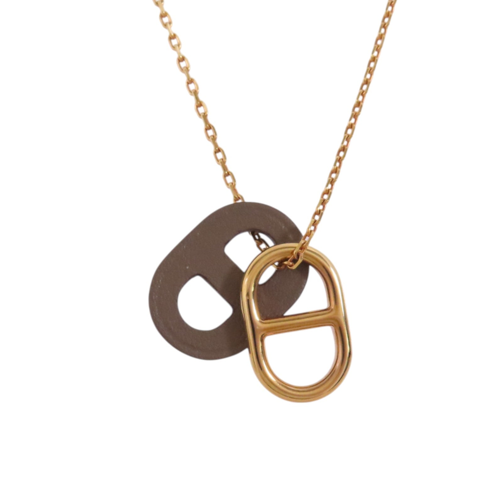 HERMES 金屬/Swift皮革O'Maillon Pendant Necklace金扣項鍊