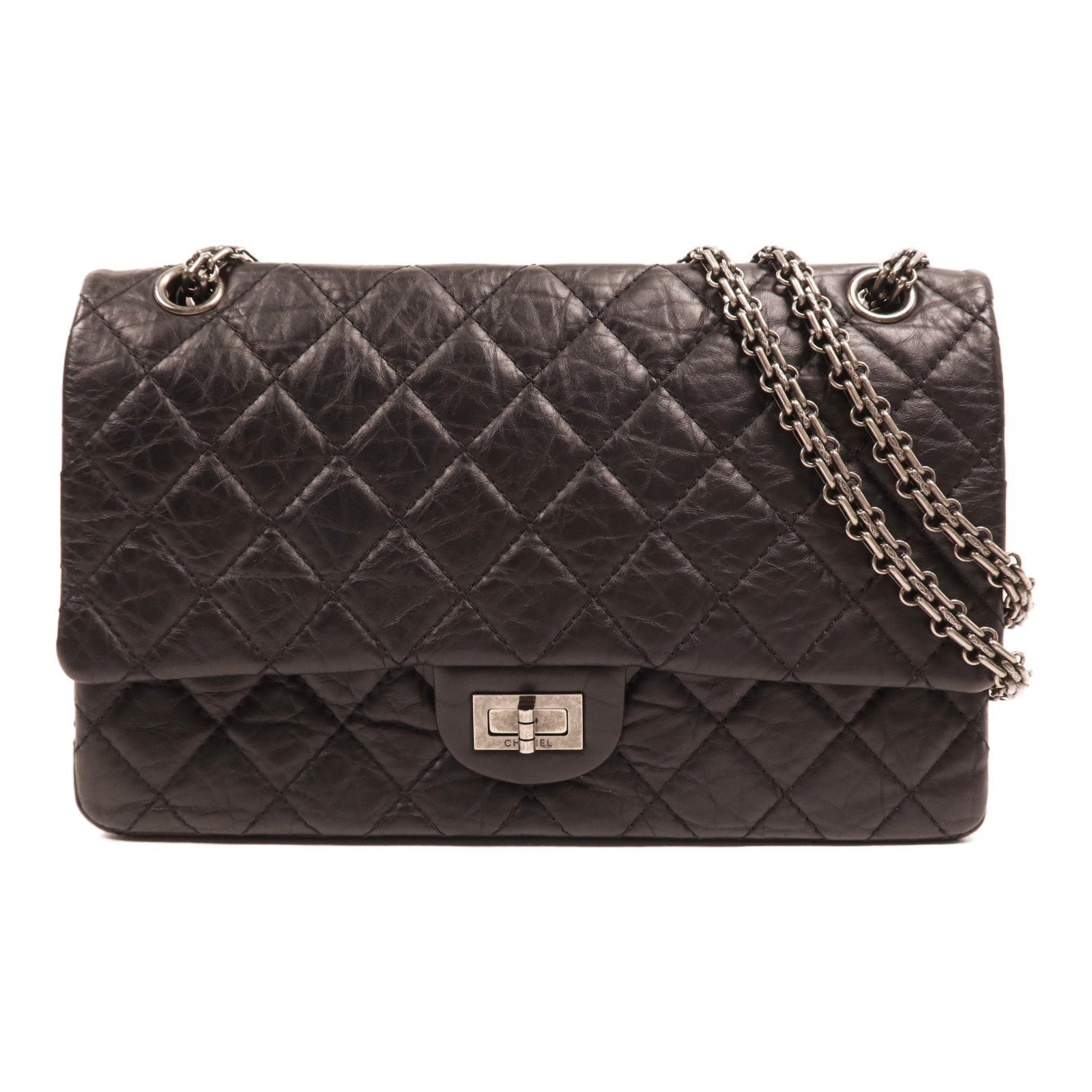CHANEL 牛皮皮革2.55 Medium銀扣鏈帶肩背袋