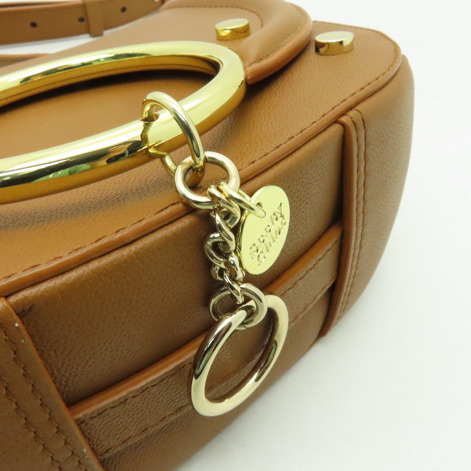 SEE BY CHLOE 牛皮皮革Shoulder Bag金扣肩背袋棕色