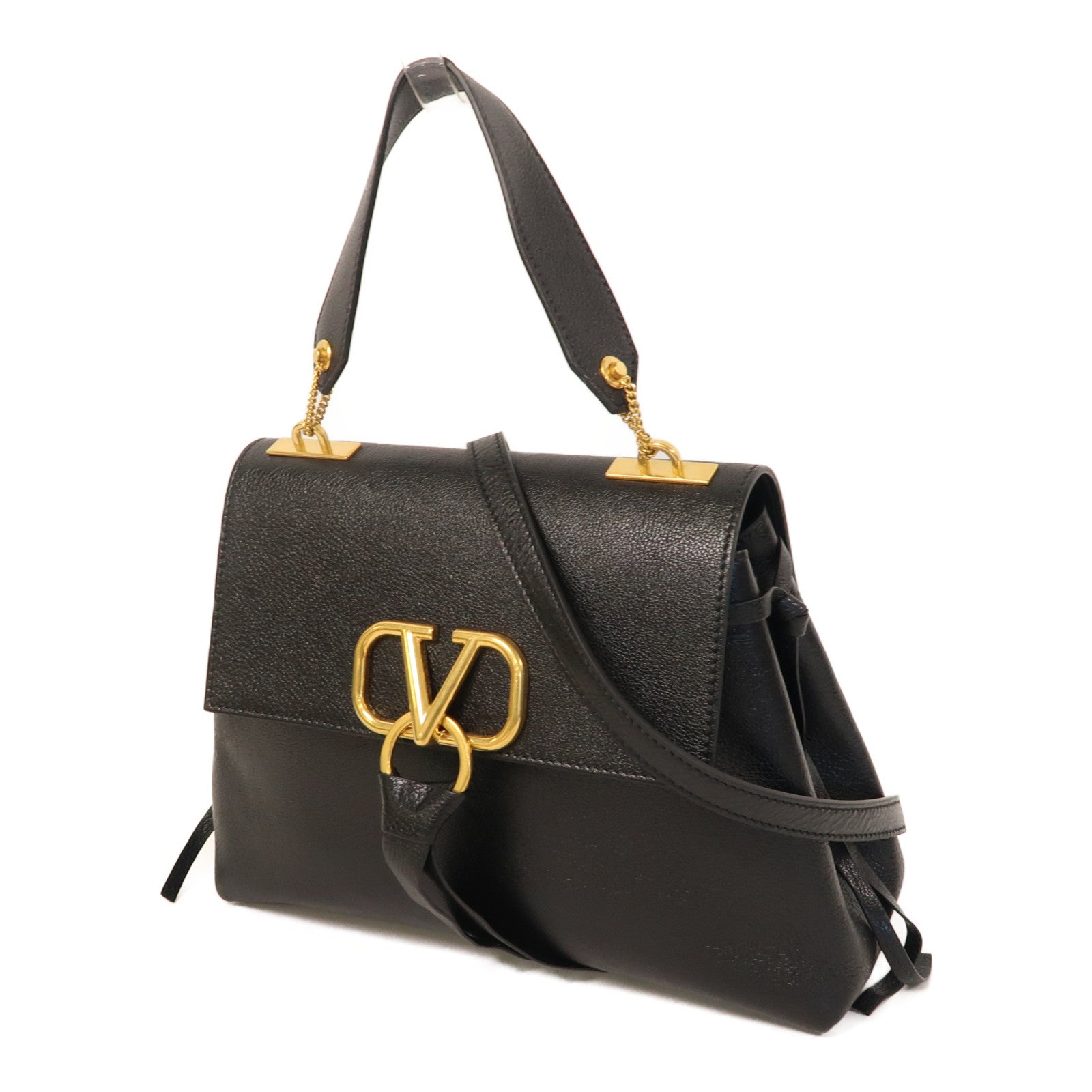 Valentino 牛皮皮革2way Shoulder Bag金扣手挽肩背兩用袋黑色