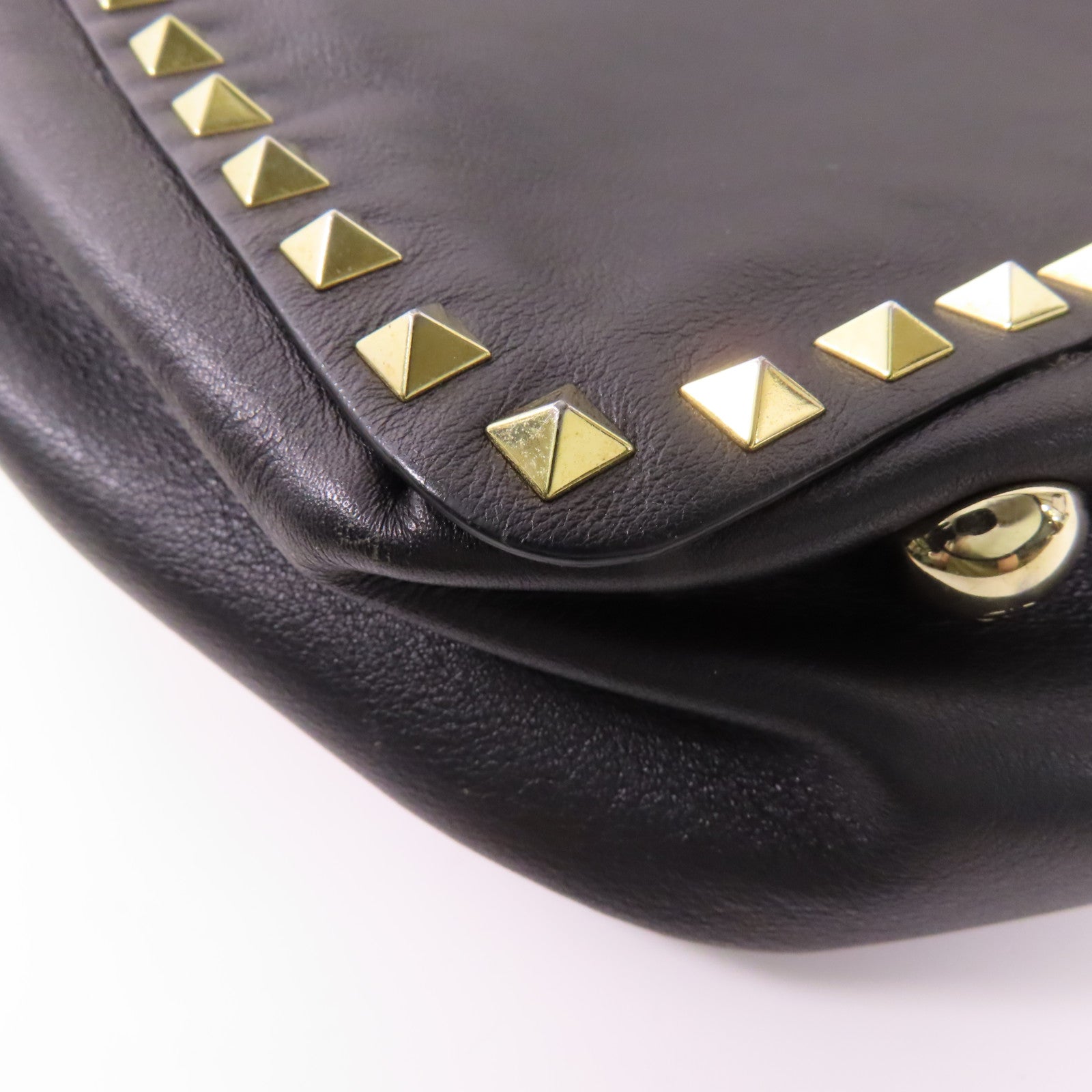 VALENTINO GHW 2 Way Shoulder Bag Calfskin Leather Black