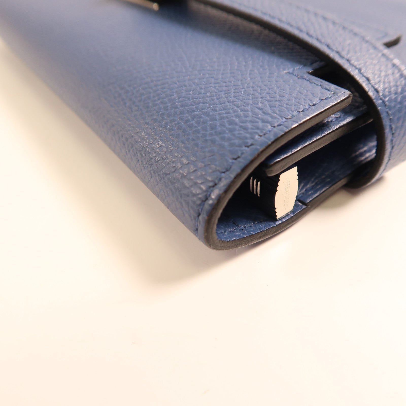 HERMES 【激減優惠】Epsom皮革Kelly Short Wallet金扣錢包Bleu Paon孔雀藍色