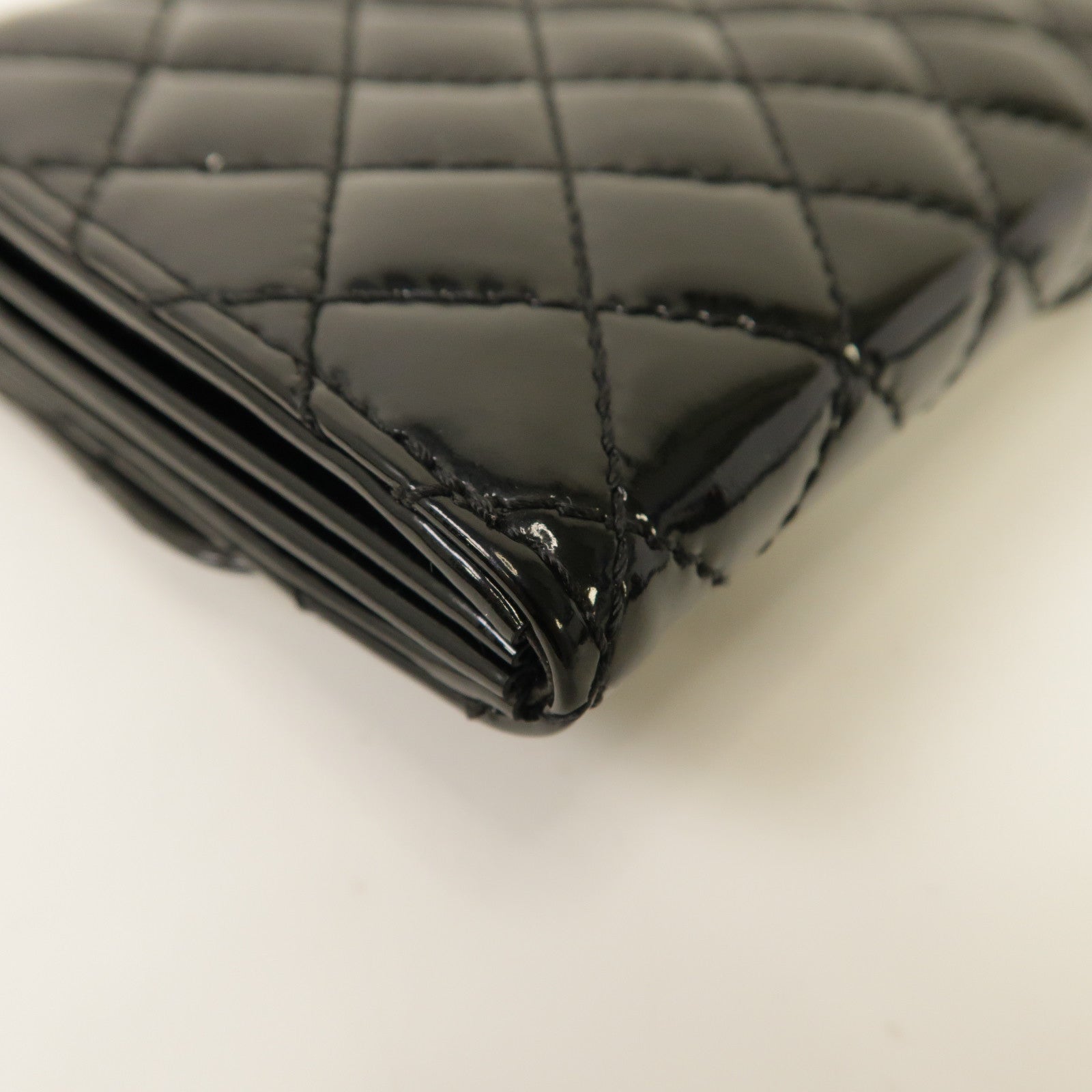 CHANEL 菱格漆皮皮革Chain Shoulder銀扣鏈帶肩背帶黑色