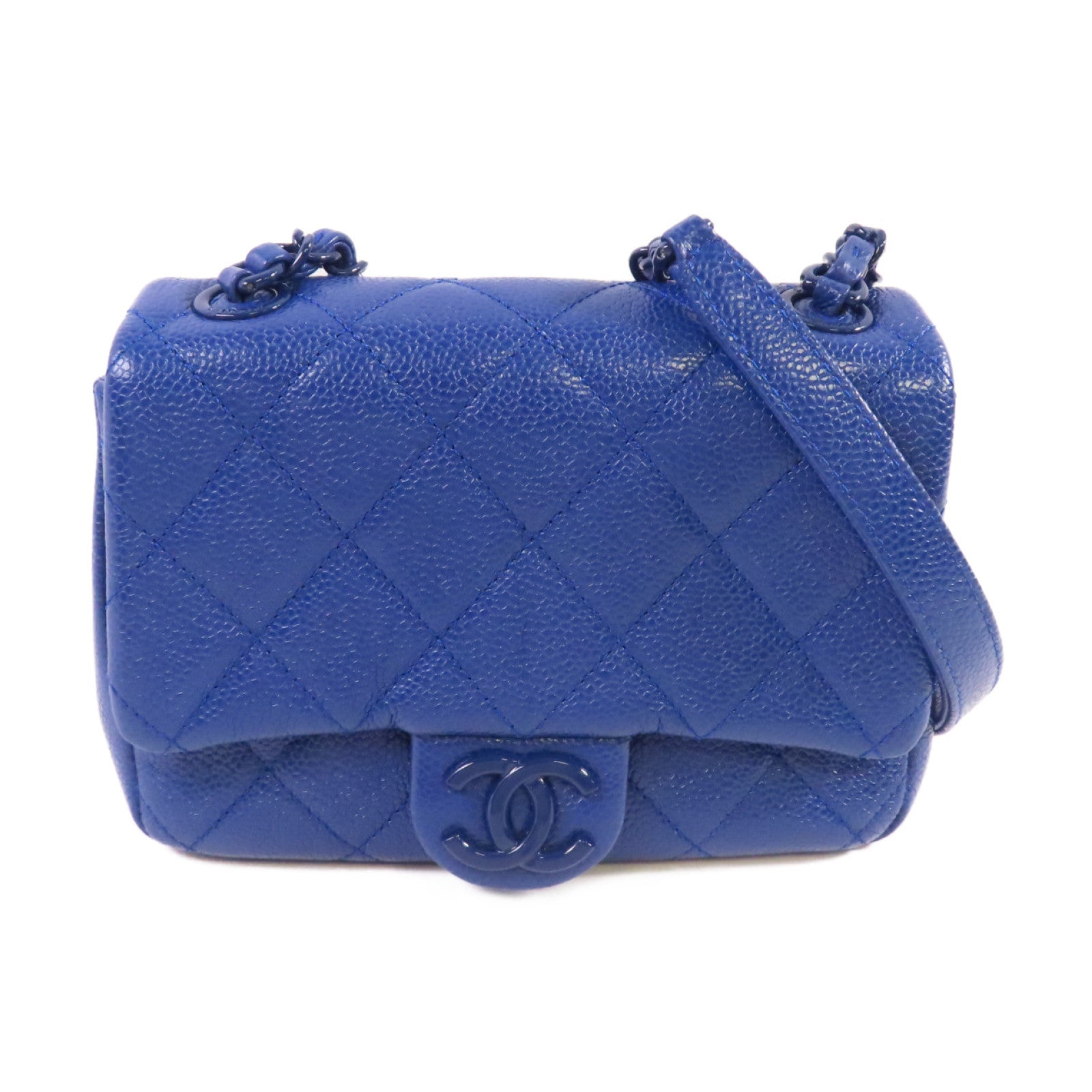 CHANEL 菱格Caviar皮革Chain Shoulder Bag鏈帶肩背袋藍色