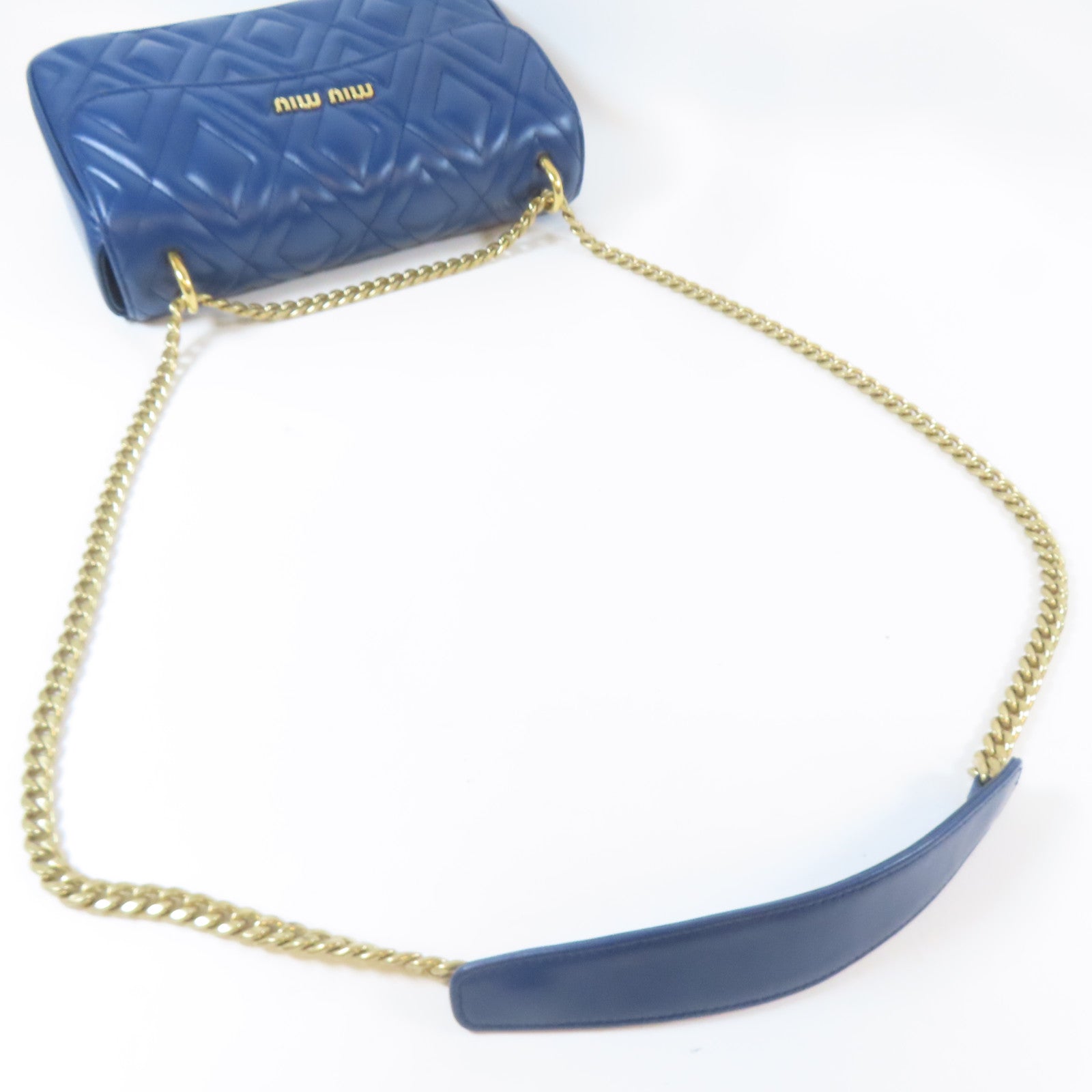 Miu Miu 菱格牛皮皮革Shoulder Bag金扣鏈帶肩背袋藍色