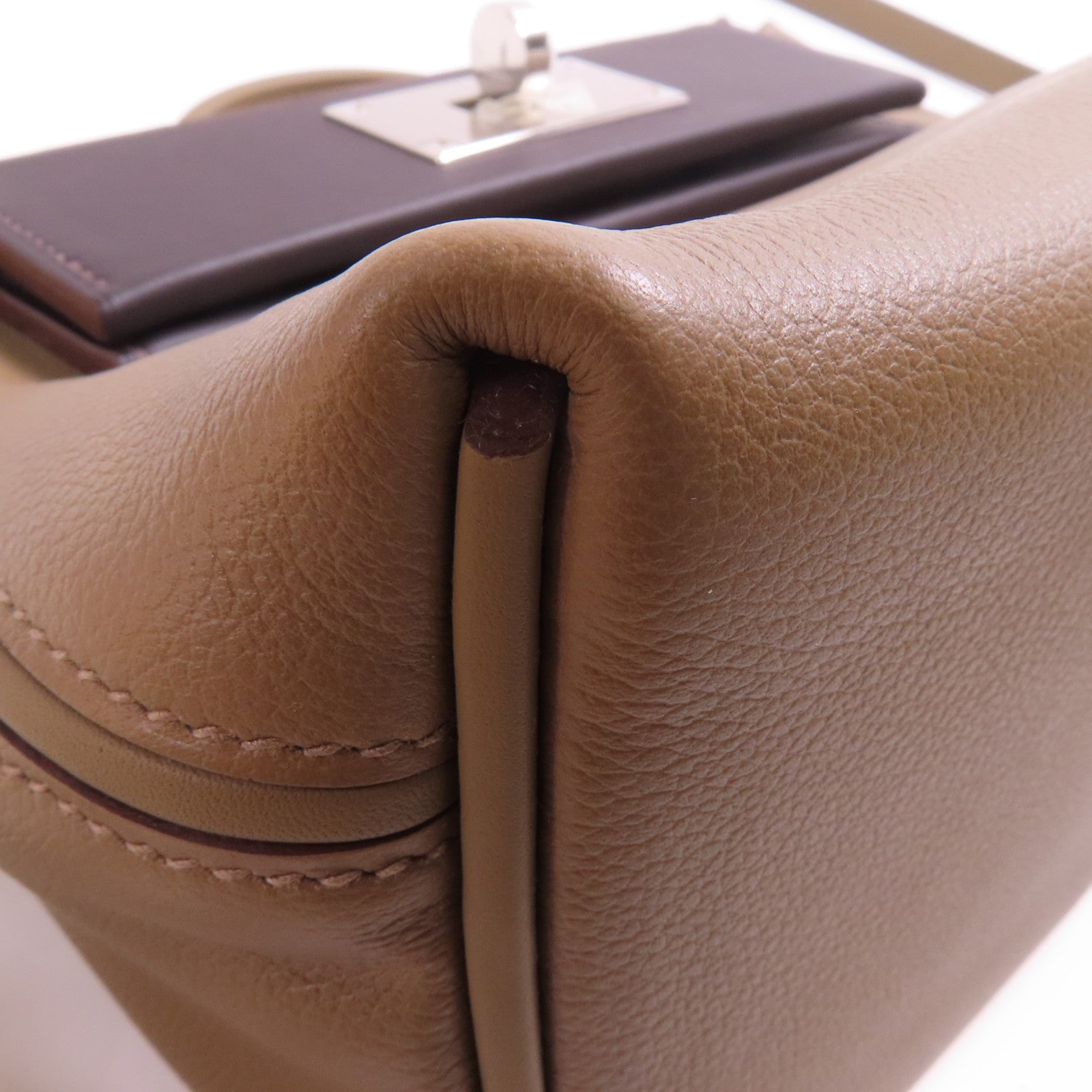 HERMES Evercolor/Swift皮革24/24 Mini銀扣手挽肩背兩用袋Etoupe/Ebene