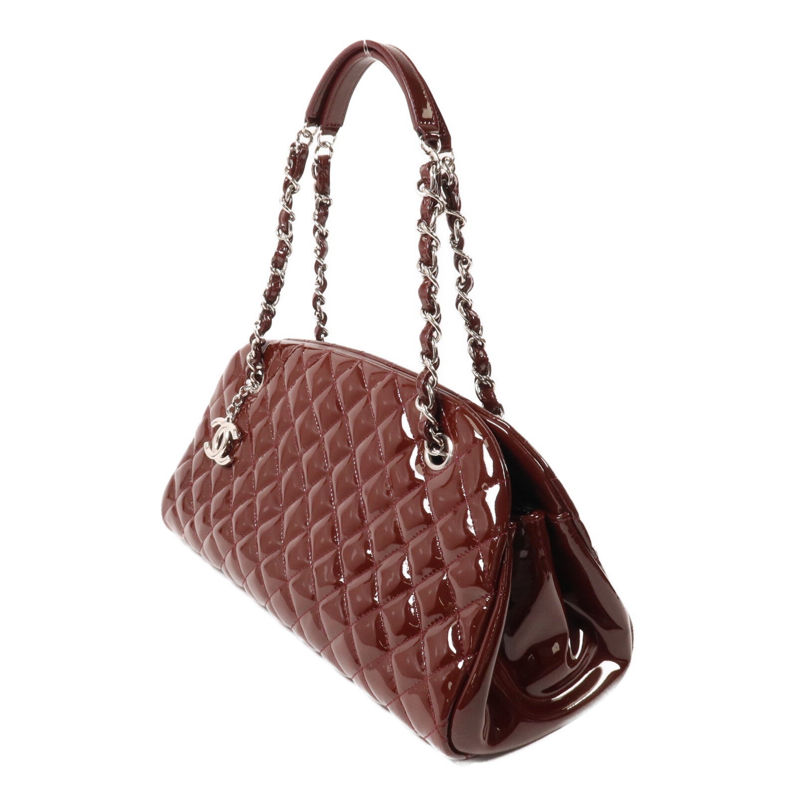 CHANEL 漆皮皮革Mademoiselle Bowling Bag鏈帶肩背袋