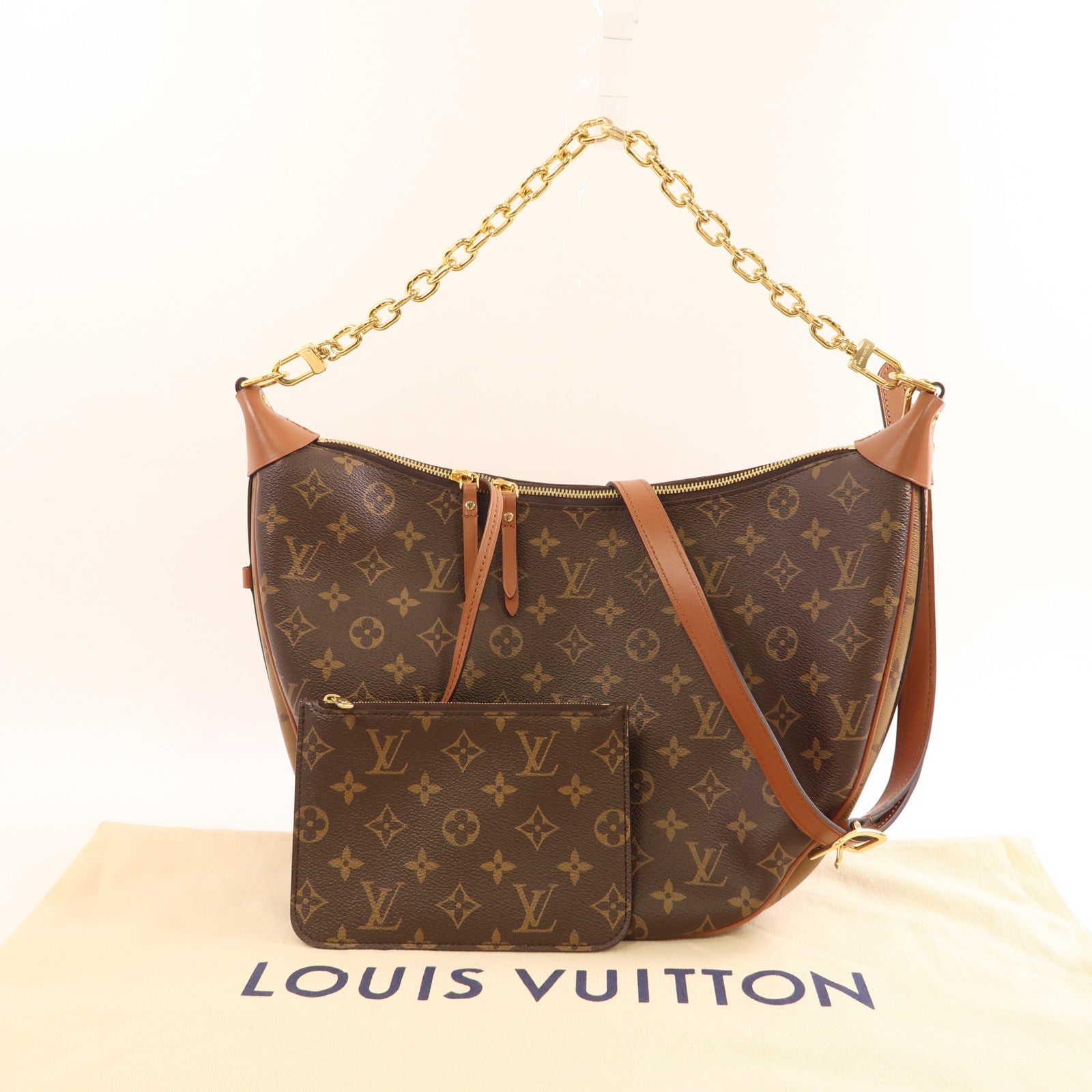 LOUIS VUITTON Monogram Reverse Loop Hobo金扣手挽肩背兩用袋