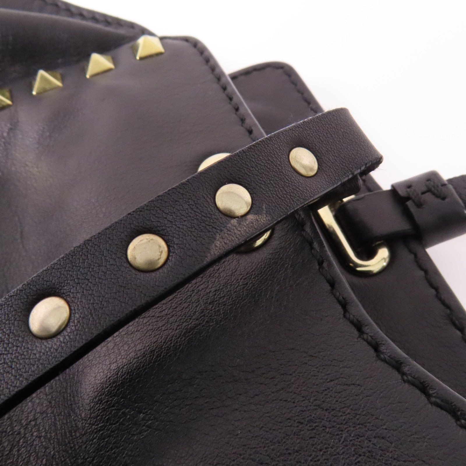 VALENTINO GHW 2 Way Shoulder Bag Calfskin Leather Black