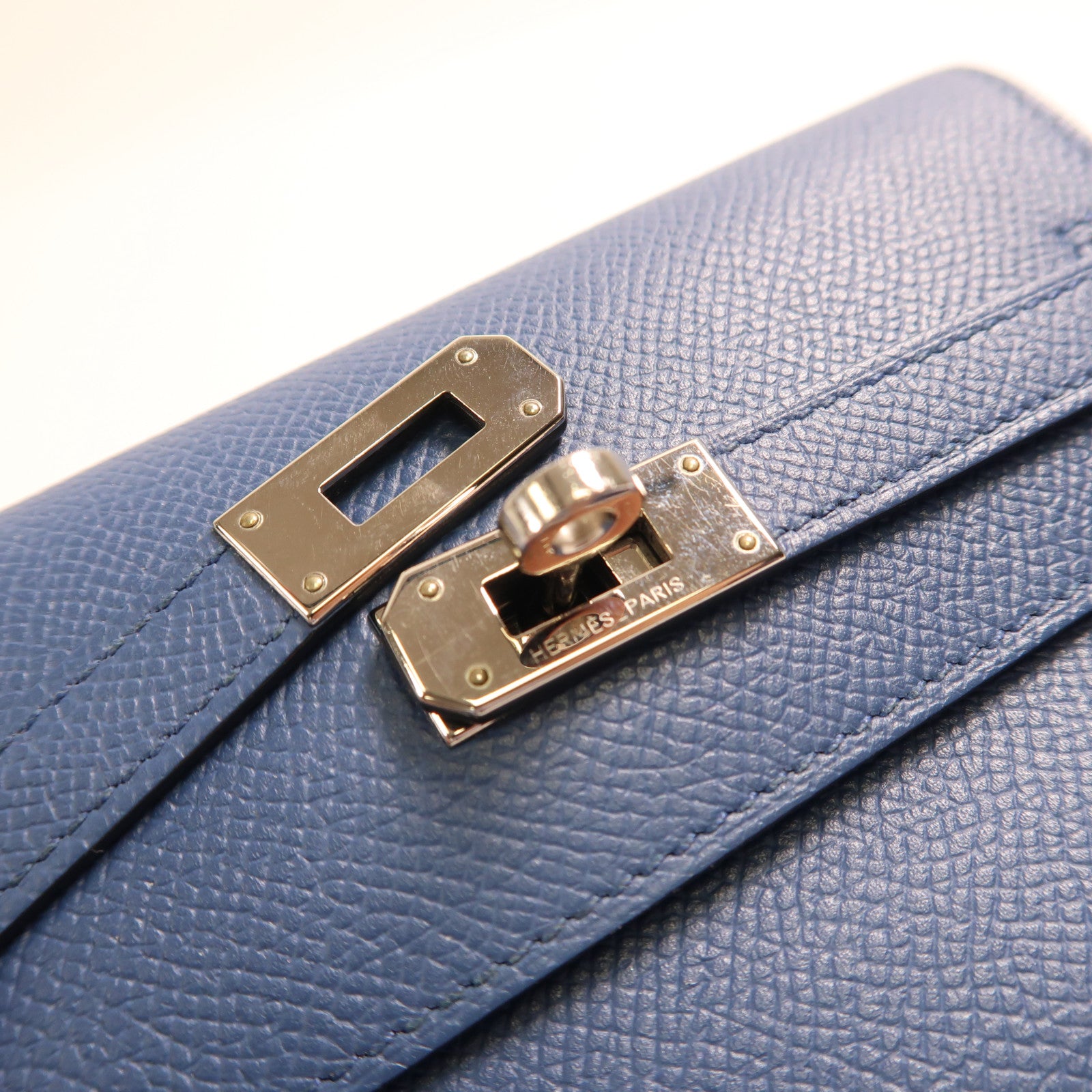 HERMES 【激減優惠】Epsom皮革Kelly Short Wallet金扣錢包Bleu Paon孔雀藍色