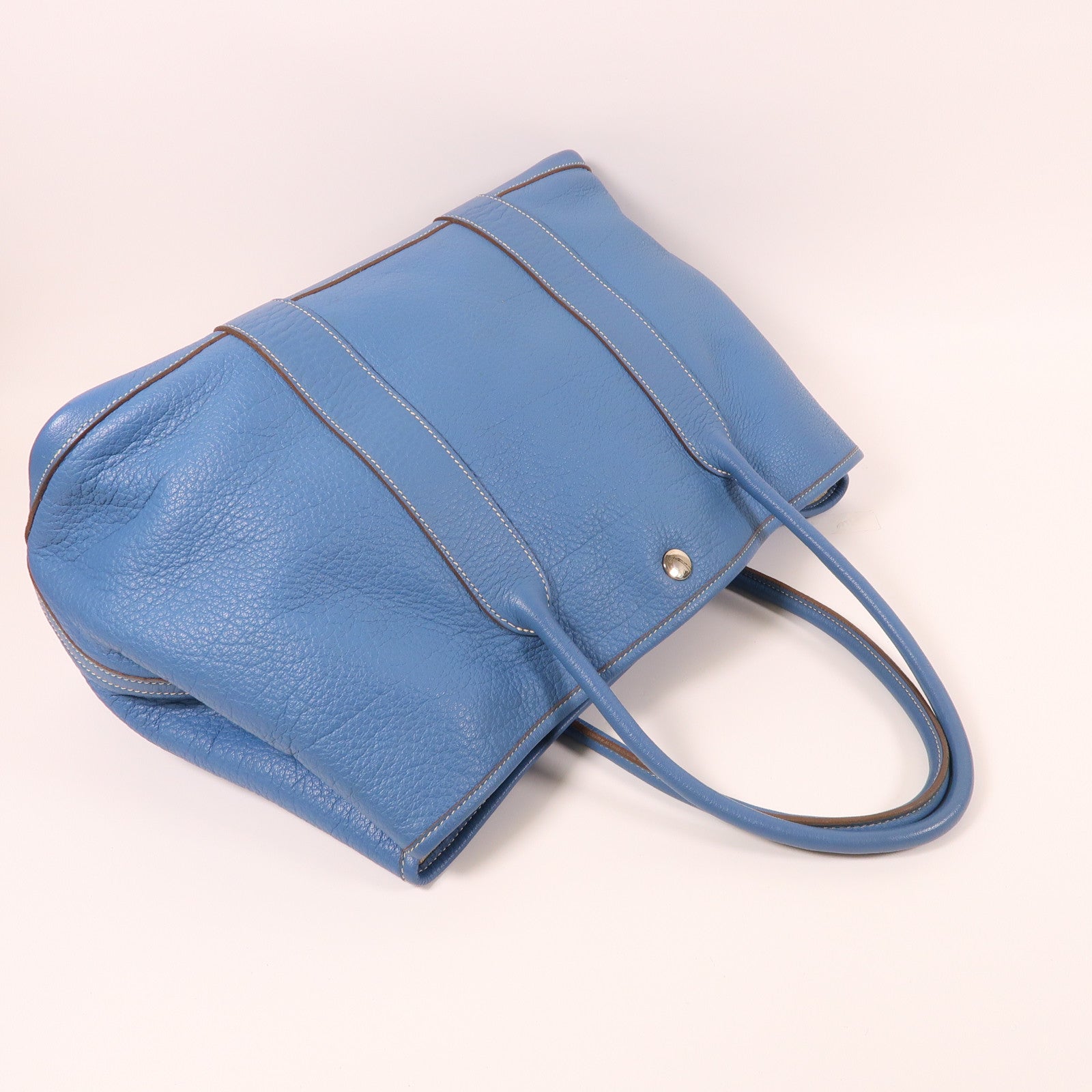 HERMES Negonda皮革GardenParty PM銀扣手挽袋藍色