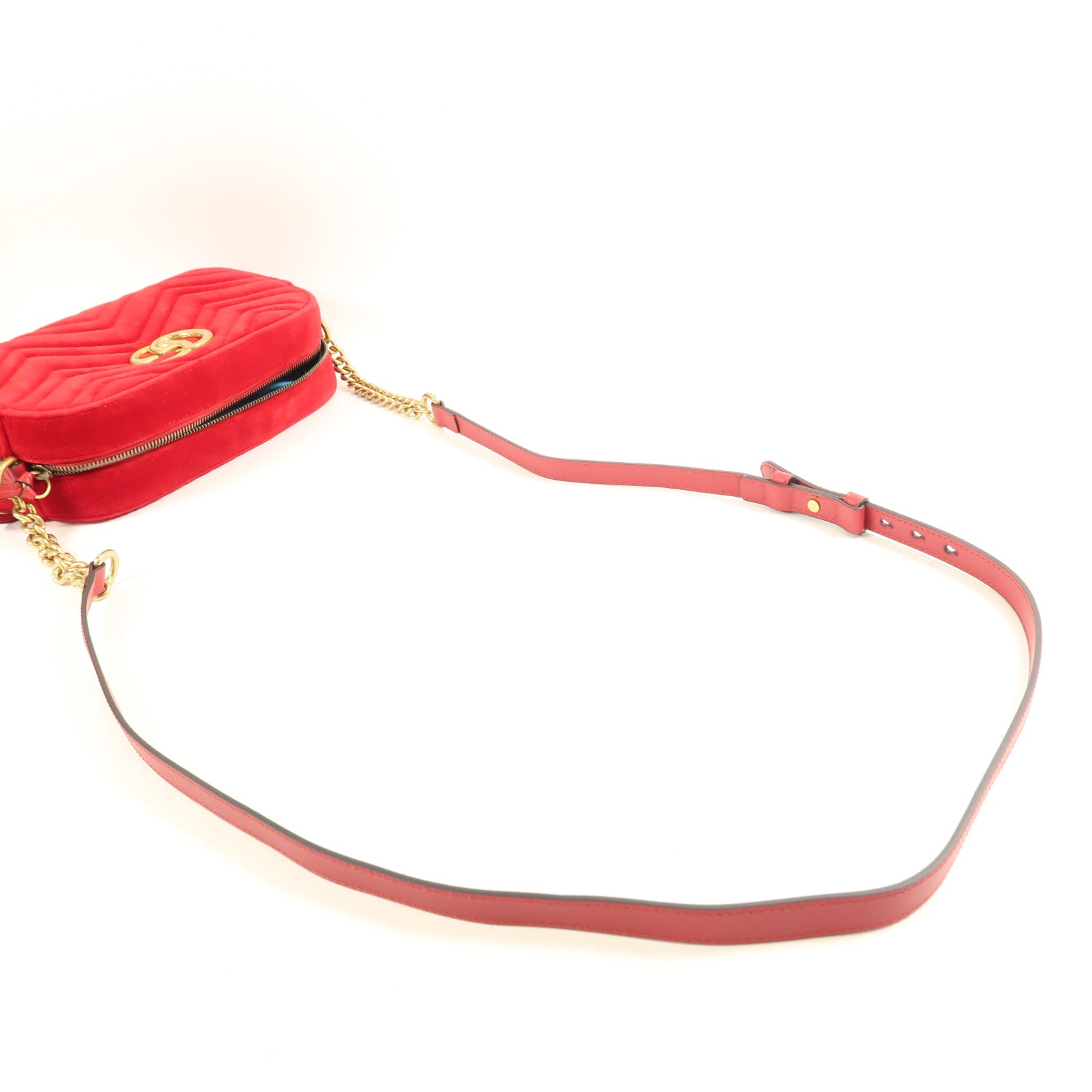 GUCCI GHW GG Marmont Small Chain Shoulder Bag Velvet 447632 Red