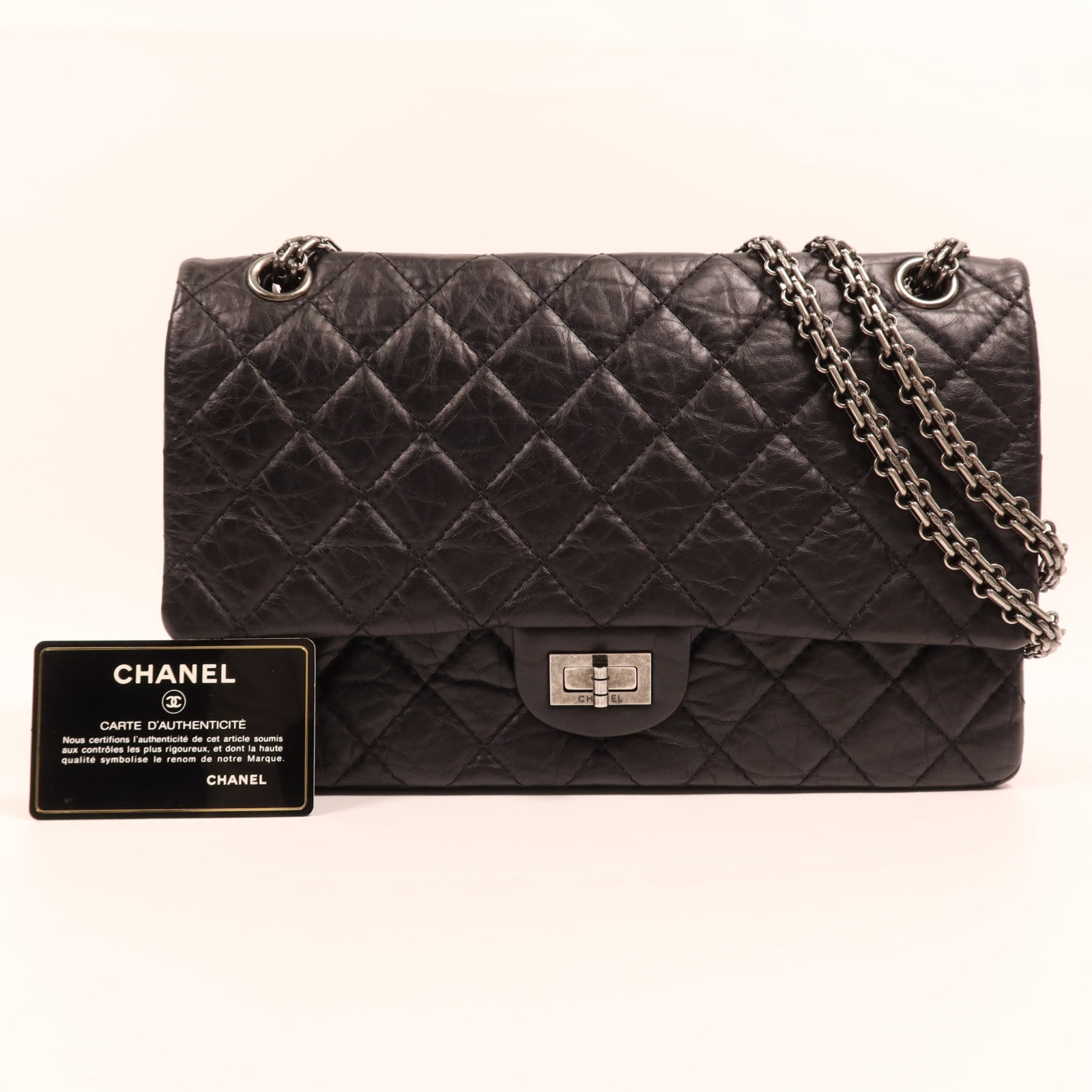 CHANEL 牛皮皮革2.55 Medium銀扣鏈帶肩背袋