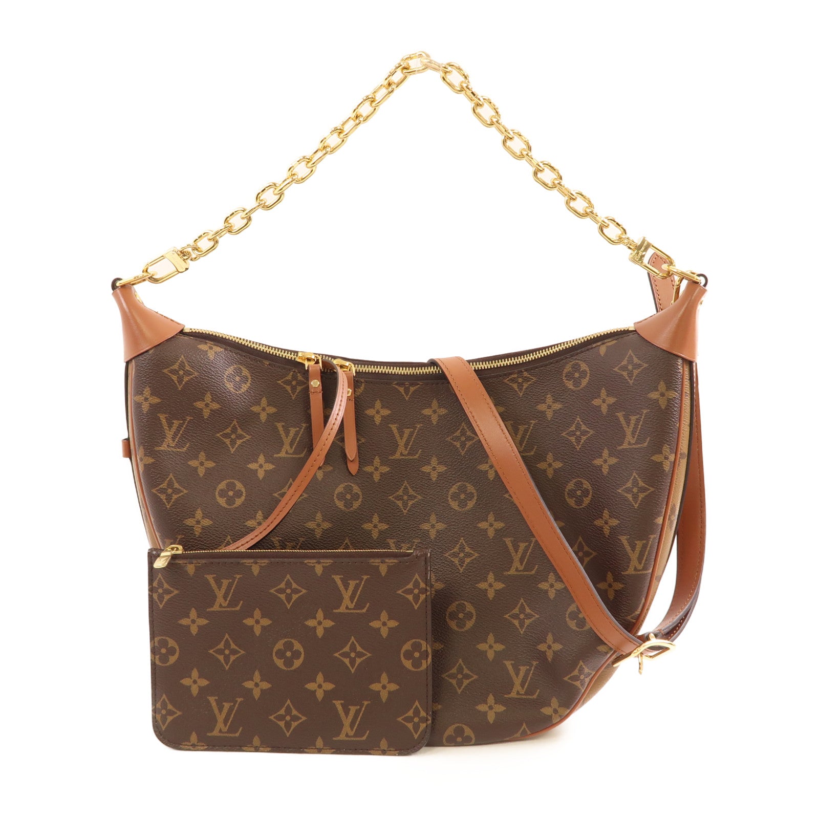 LOUIS VUITTON Monogram Reverse Loop Hobo金扣手挽肩背兩用袋