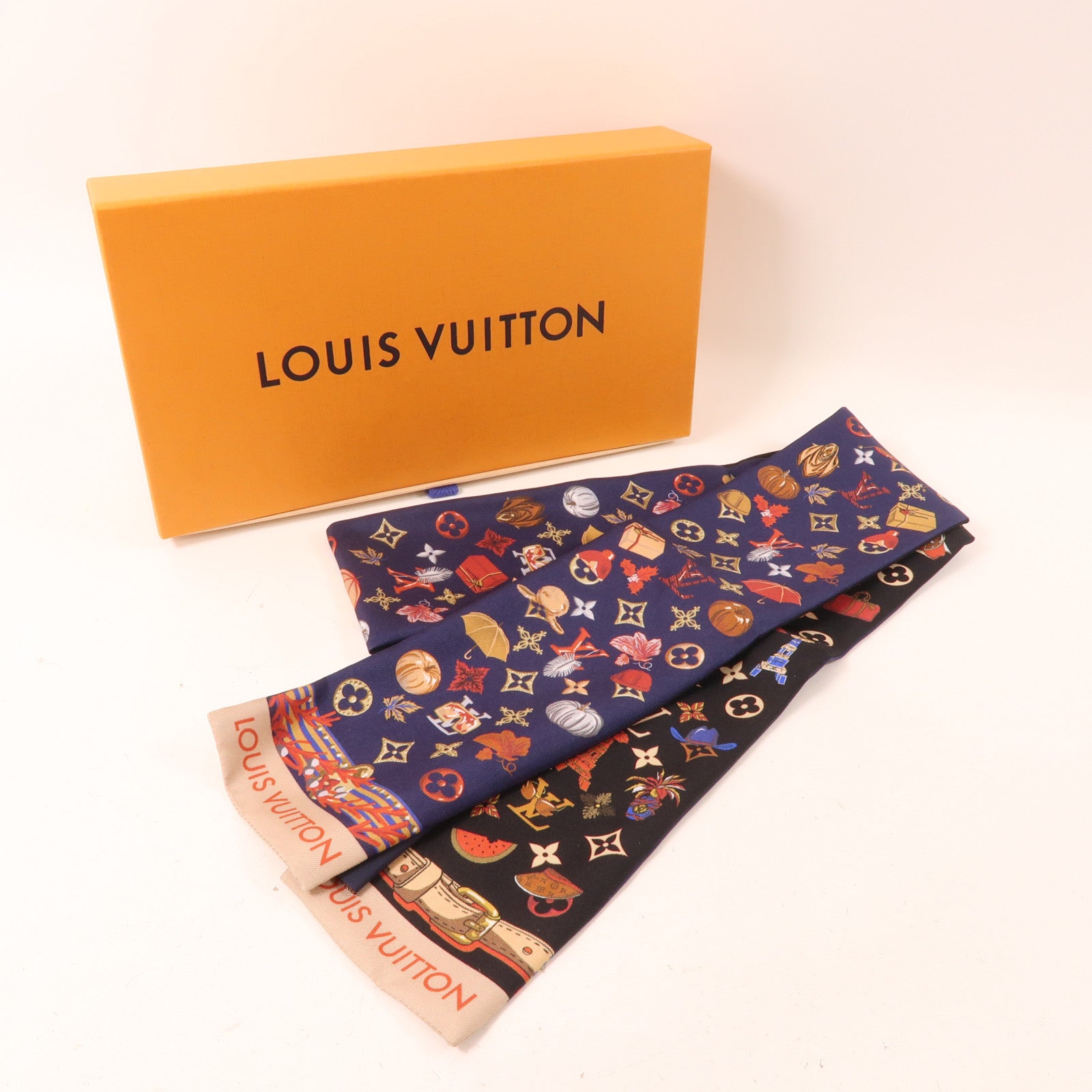 LOUIS VUITTON 絲質ScarfSummer Winter Bandeau Scarf 圍巾深藍色/彩色