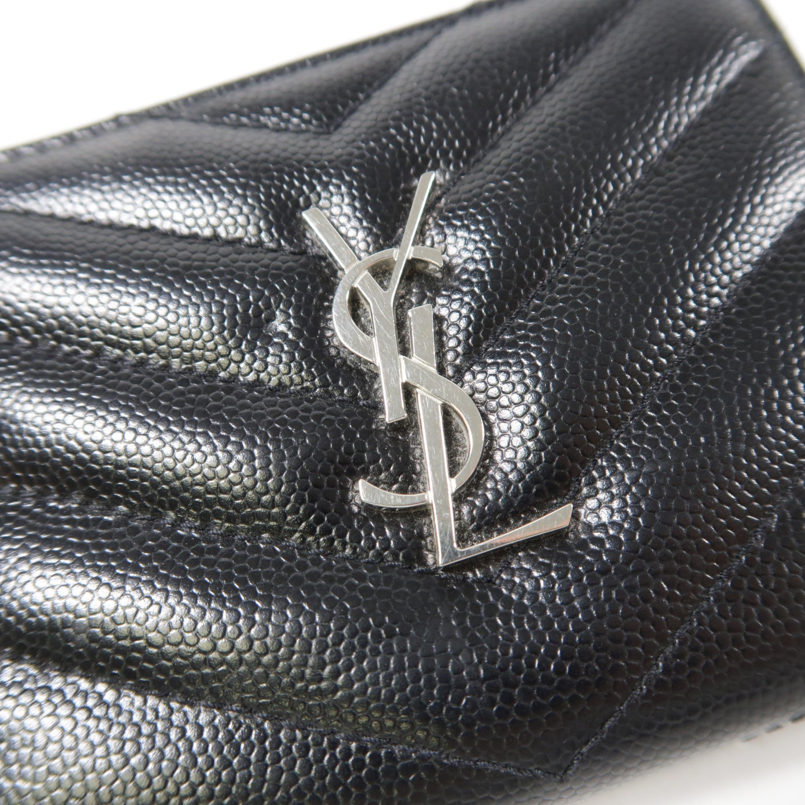 YVES SAINT LAURENT 牛皮皮革Wallet銀扣錢包
