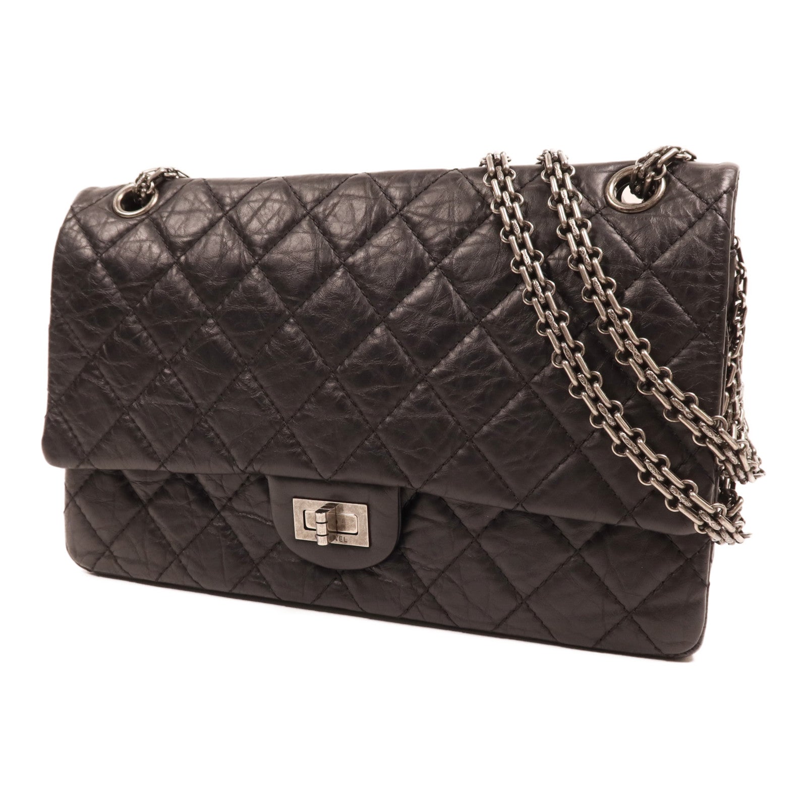 CHANEL 牛皮皮革2.55 Medium銀扣鏈帶肩背袋