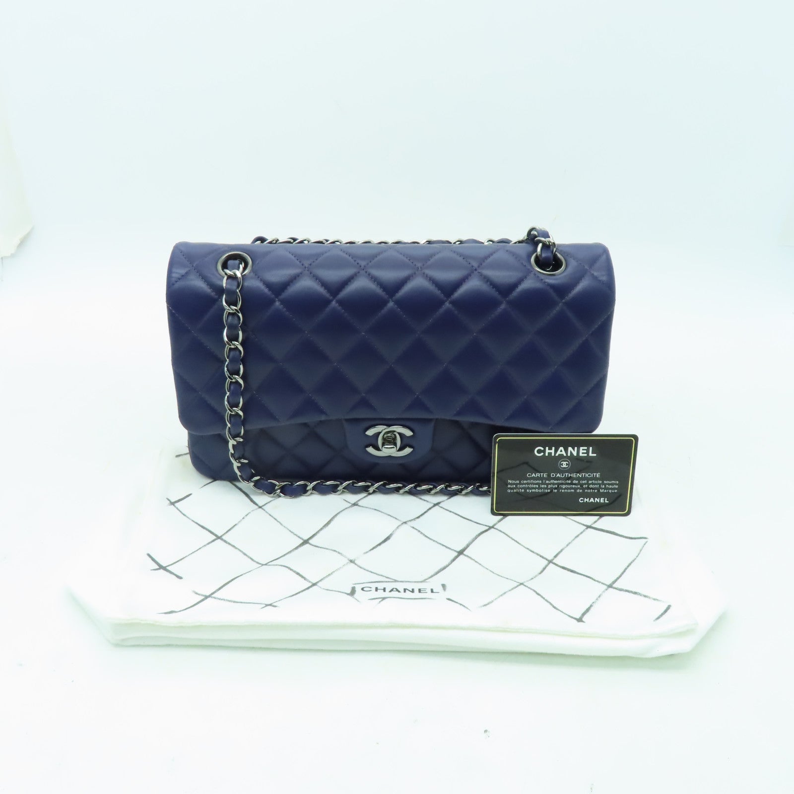 CHANEL 【激減優惠】菱格羊皮皮革Classic 25銀扣鏈帶肩背袋紫色