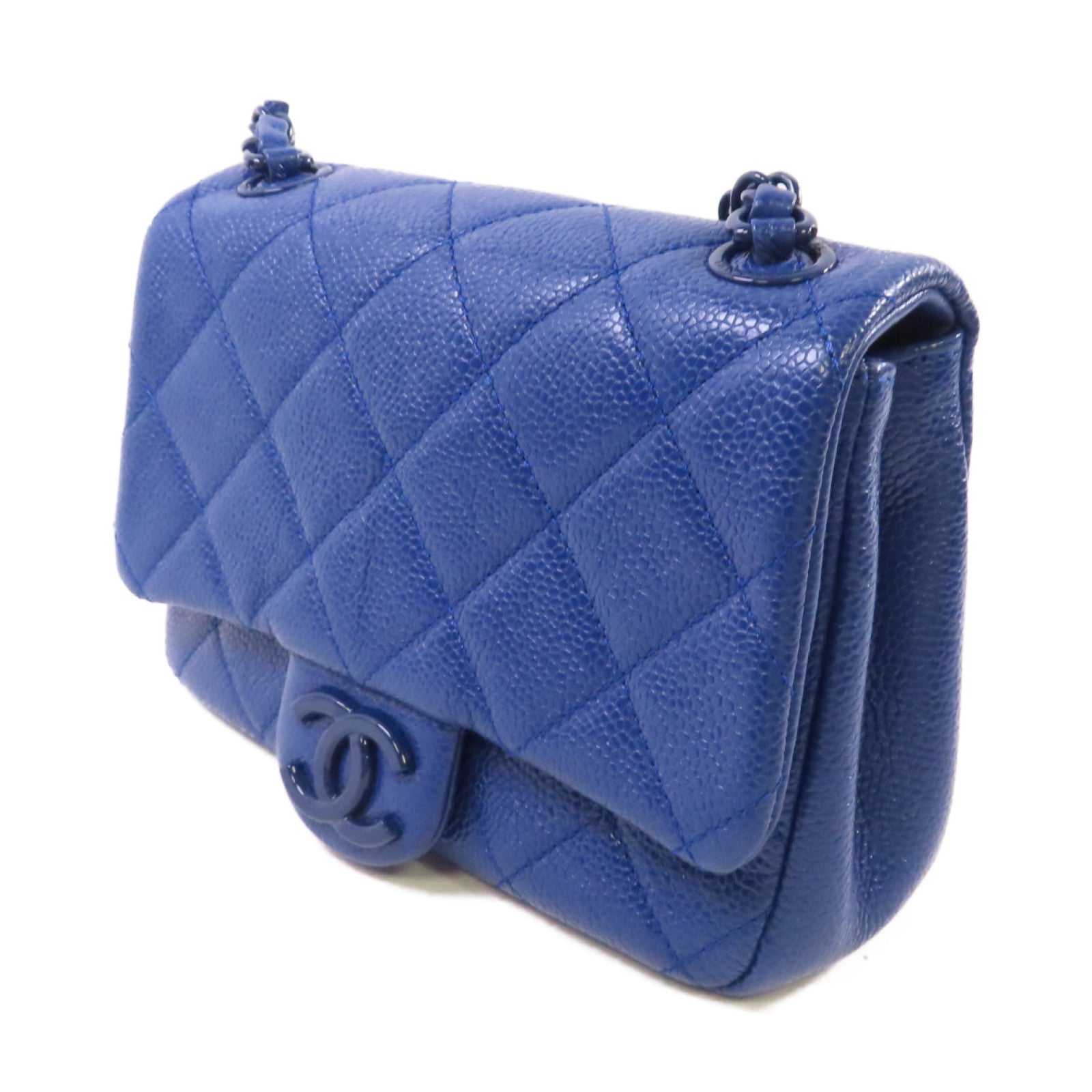 CHANEL 菱格Caviar皮革Chain Shoulder Bag鏈帶肩背袋藍色