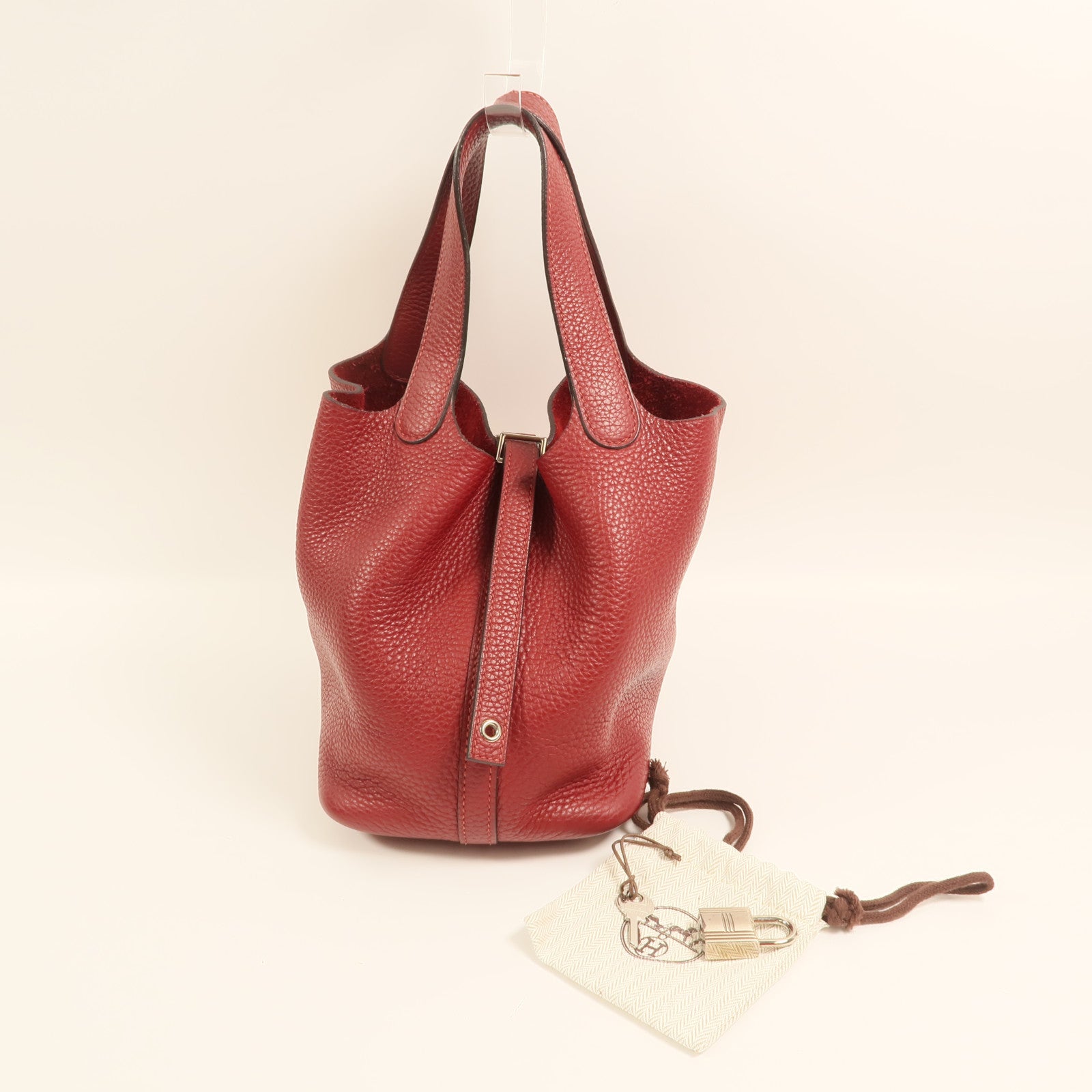 HERMES Clemence皮革Picotin PM銀扣手挽袋Rouge Grenat